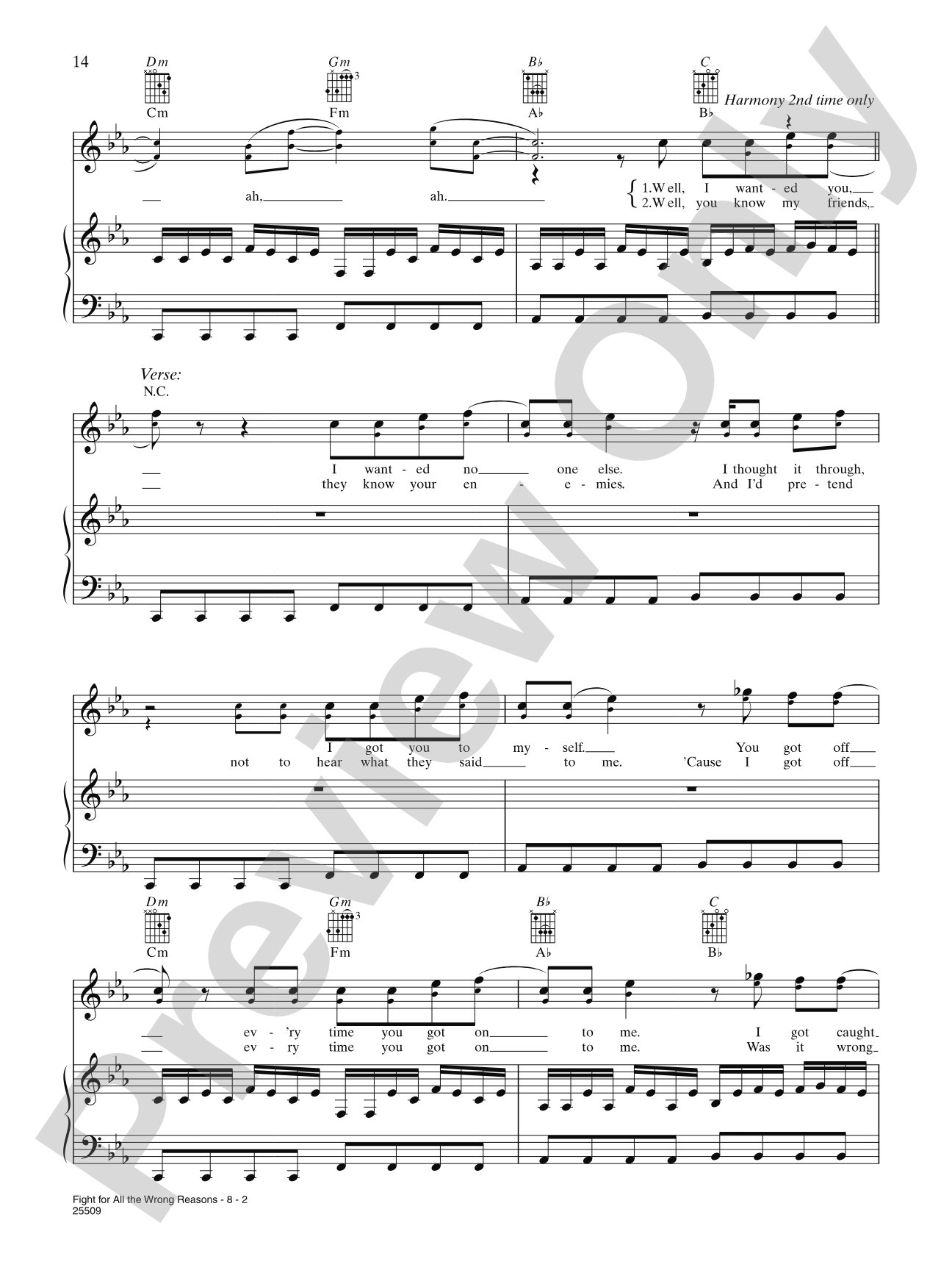 Fight For All The Wrong Reasons: Piano/Vocal/Chords