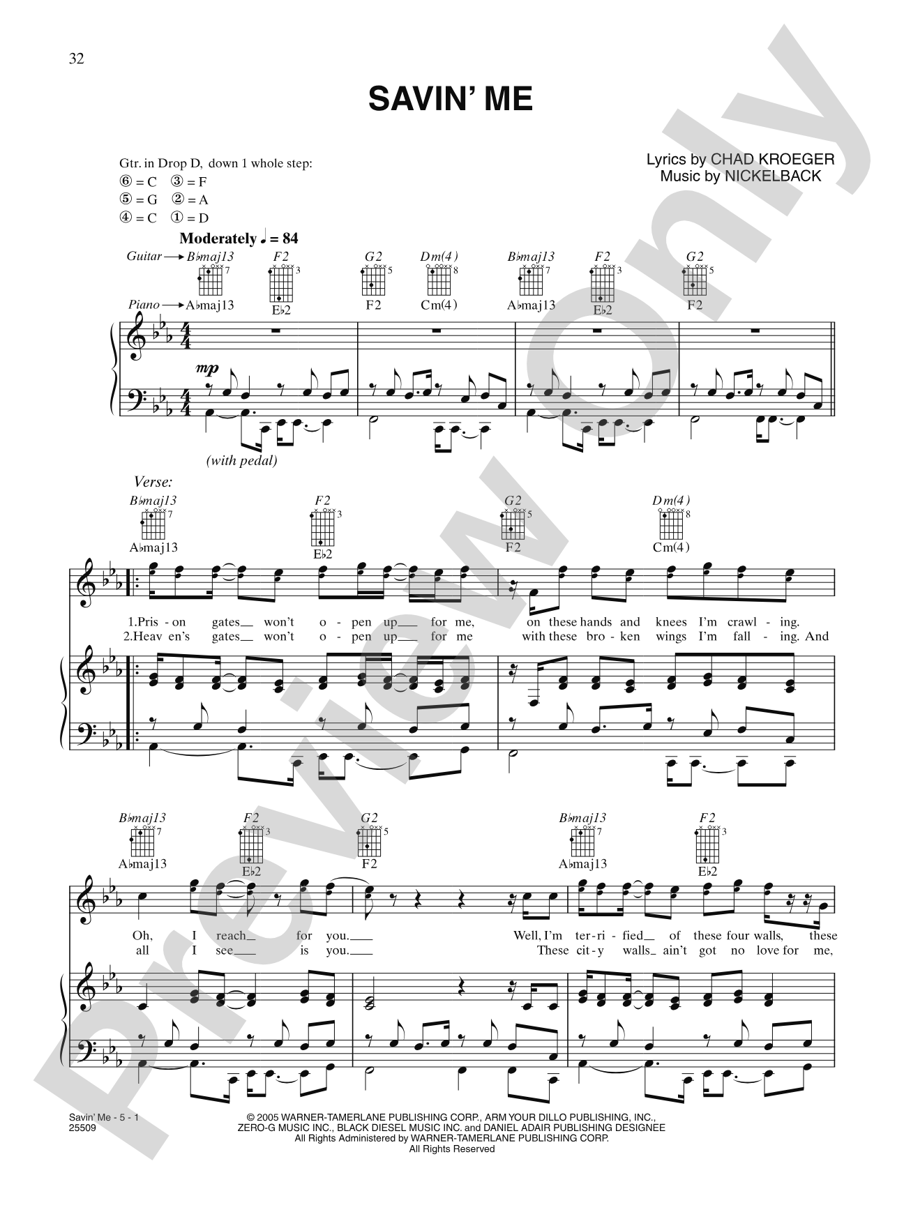 Savin' Me: Piano/Vocal/Chords