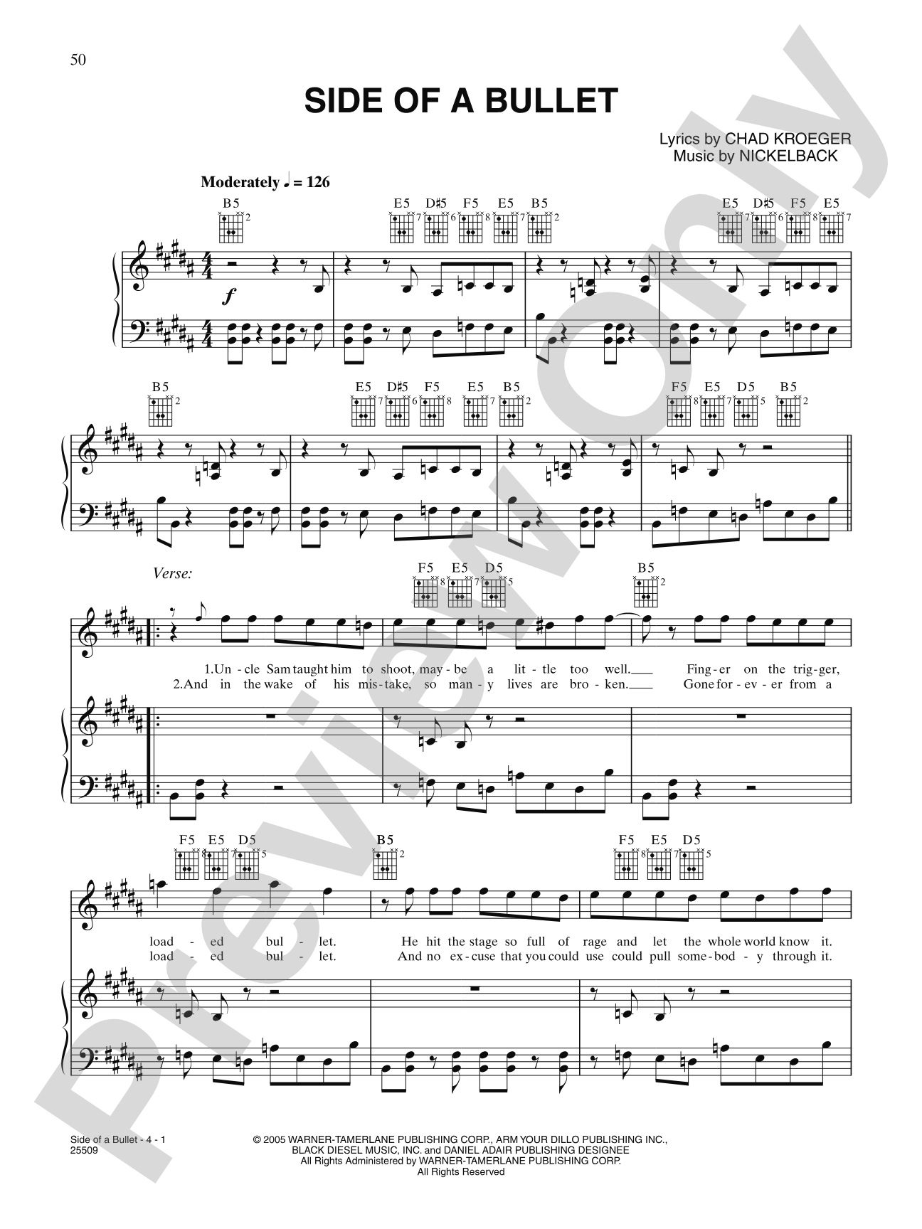 Side Of A Bullet: Piano/Vocal/Chords