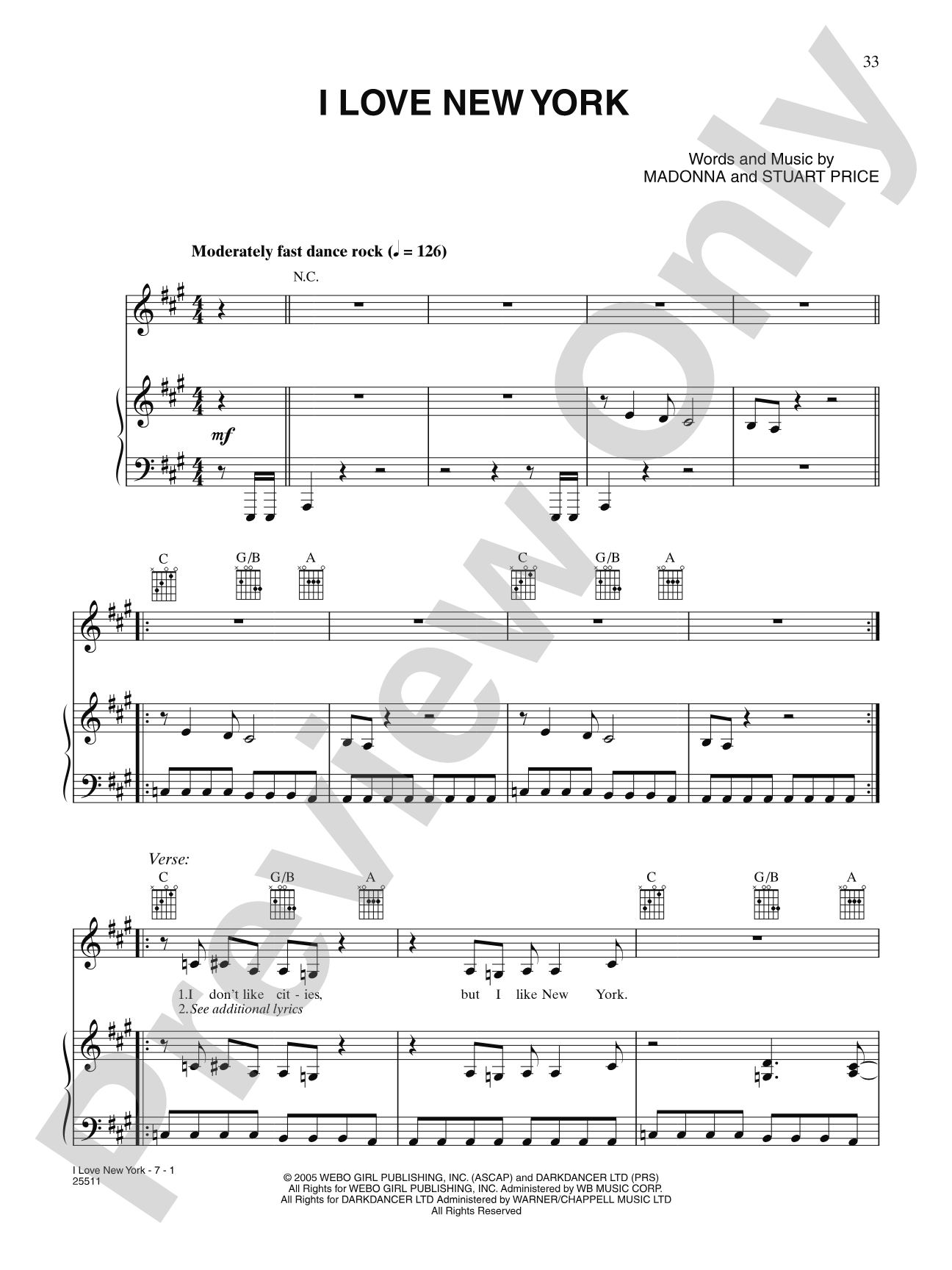 I Love New York: Piano/Vocal/Chords