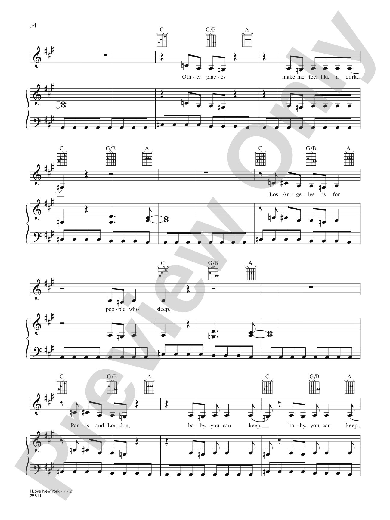 I Love New York: Piano/Vocal/Chords
