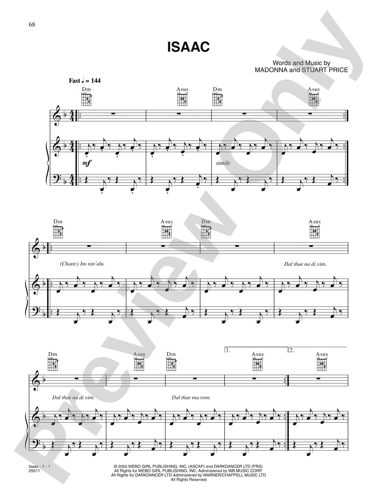 Isaac: Piano/Vocal/Chords