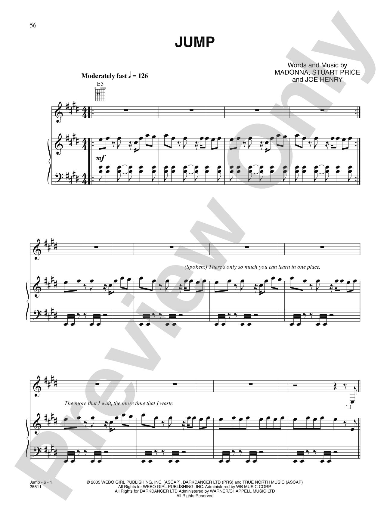 Jump: Piano/Vocal/Chords
