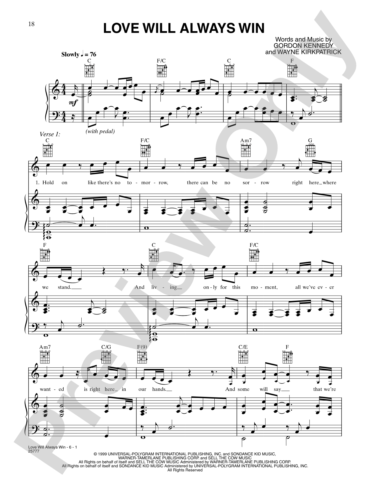 Love Will Always Win: Piano/Vocal/Chords