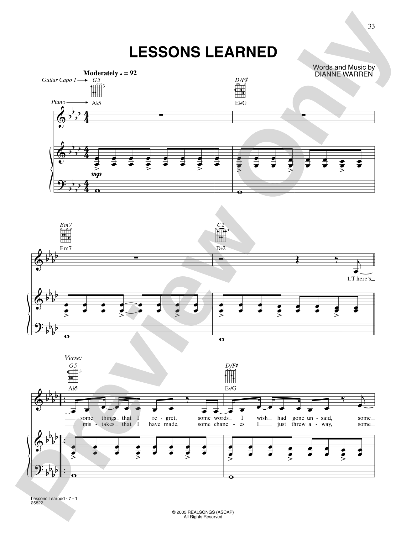 Lessons Learned: Piano/Vocal/Chords