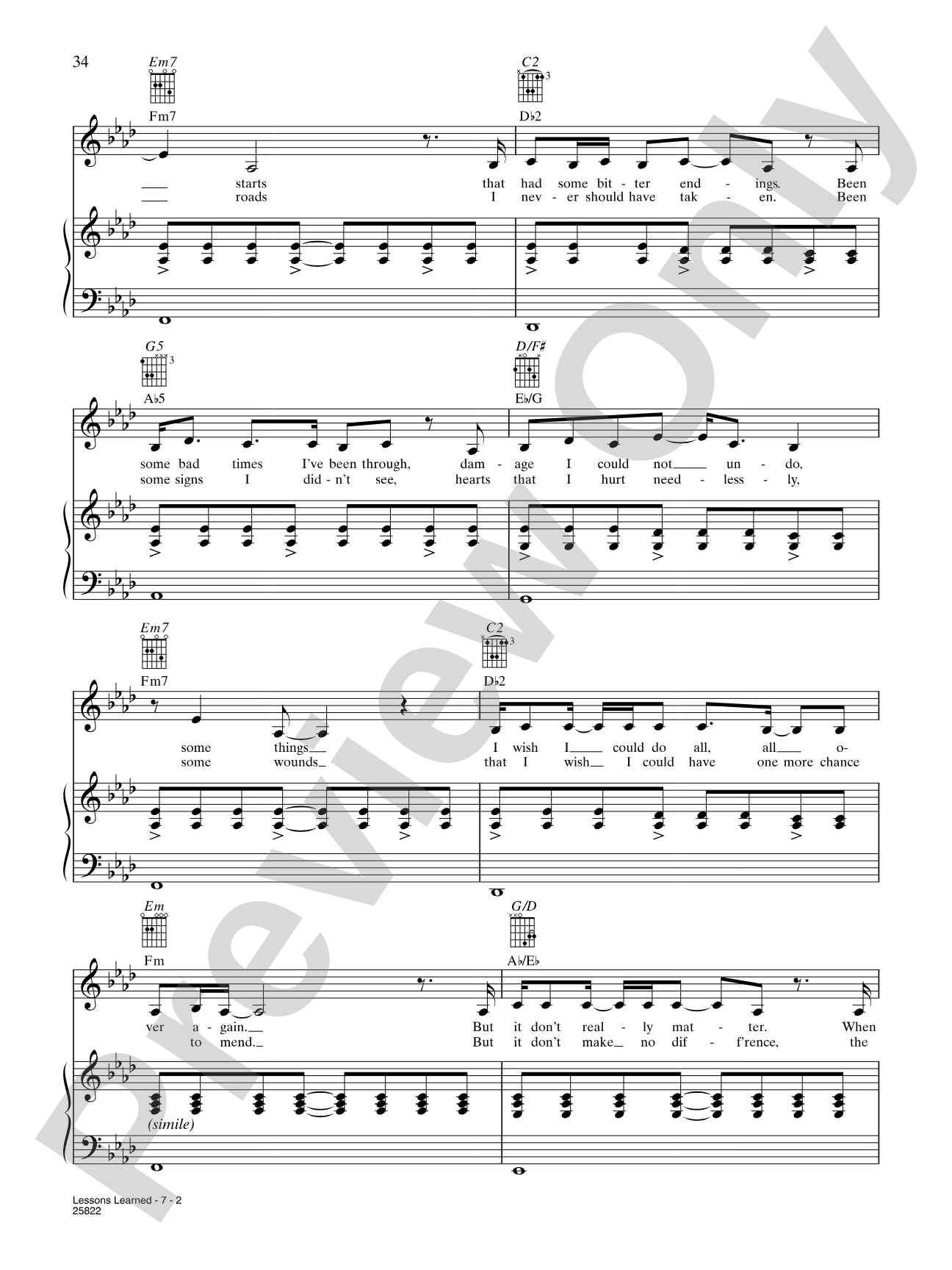 Lessons Learned: Piano/Vocal/Chords