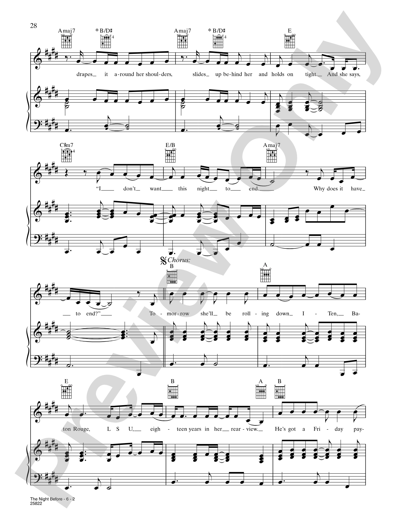 The Night Before (Life Goes On): Piano/Vocal/Chords