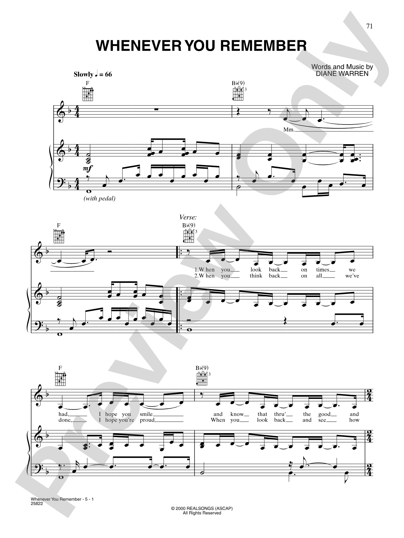 Whenever You Remember: Piano/Vocal/Chords