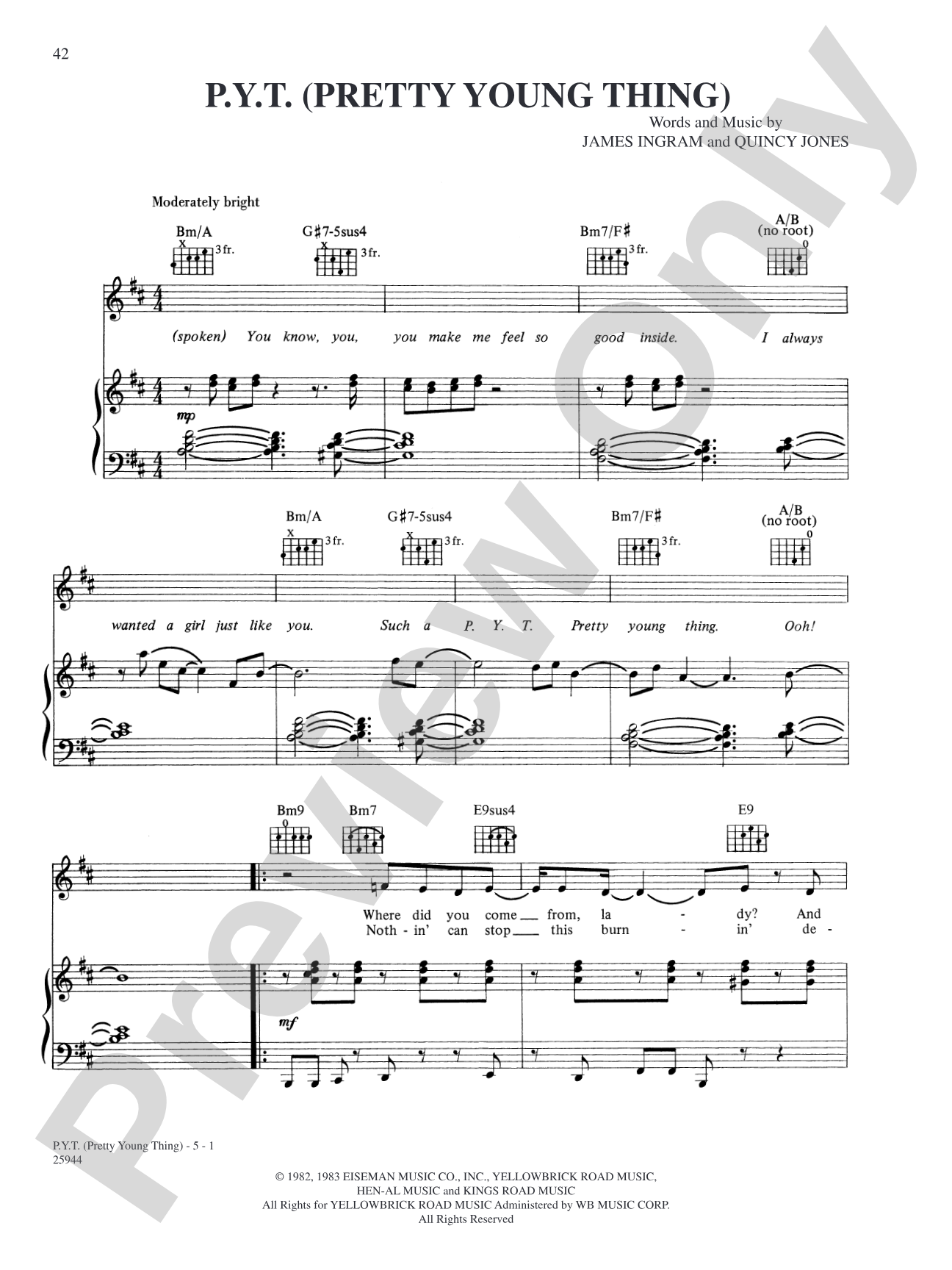 P.Y.T. (Pretty Young Thing): Piano/Vocal/Chords