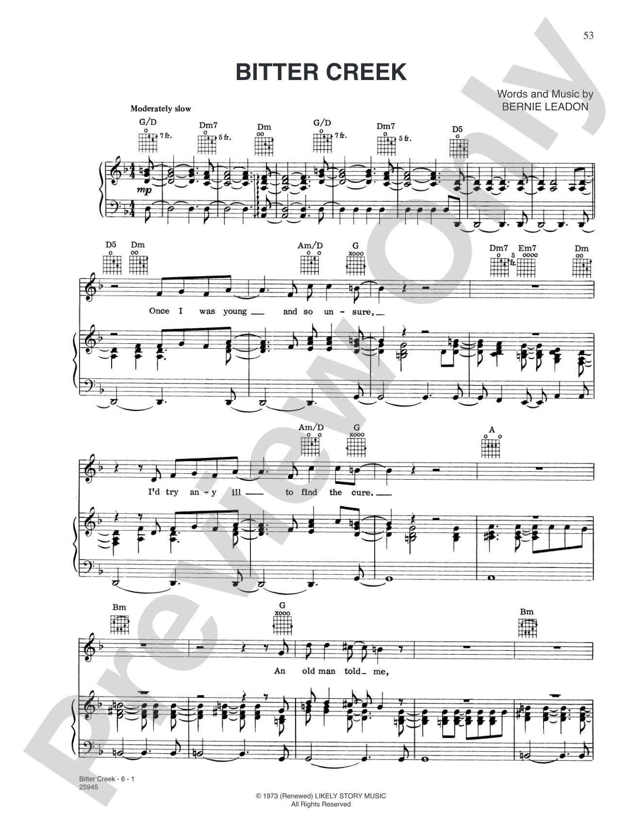 Bitter Creek: Piano/Vocal/Chords