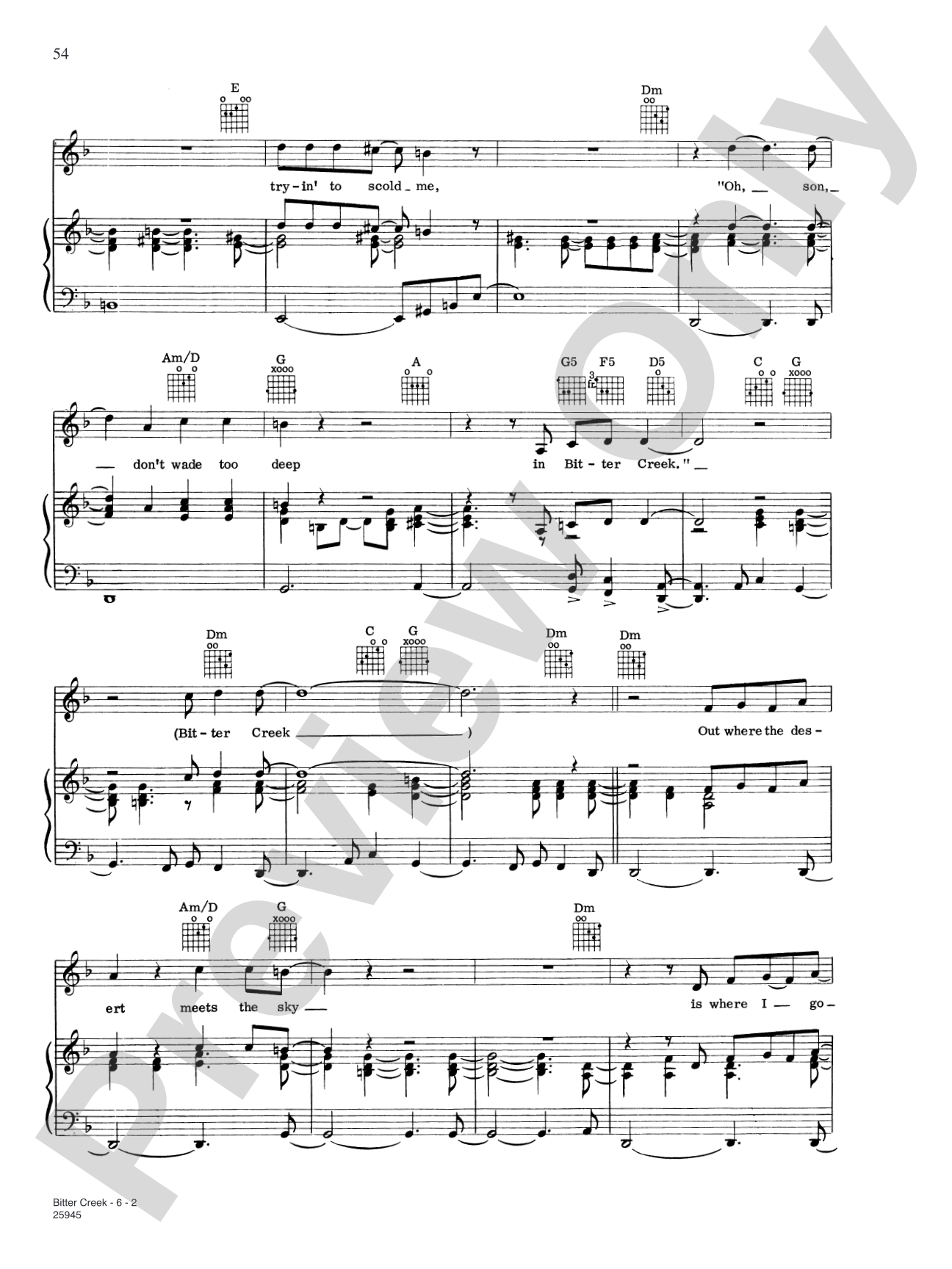Bitter Creek: Piano/Vocal/Chords
