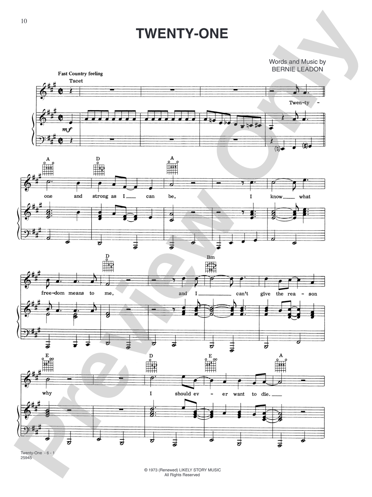 Twenty-One: Piano/Vocal/Chords