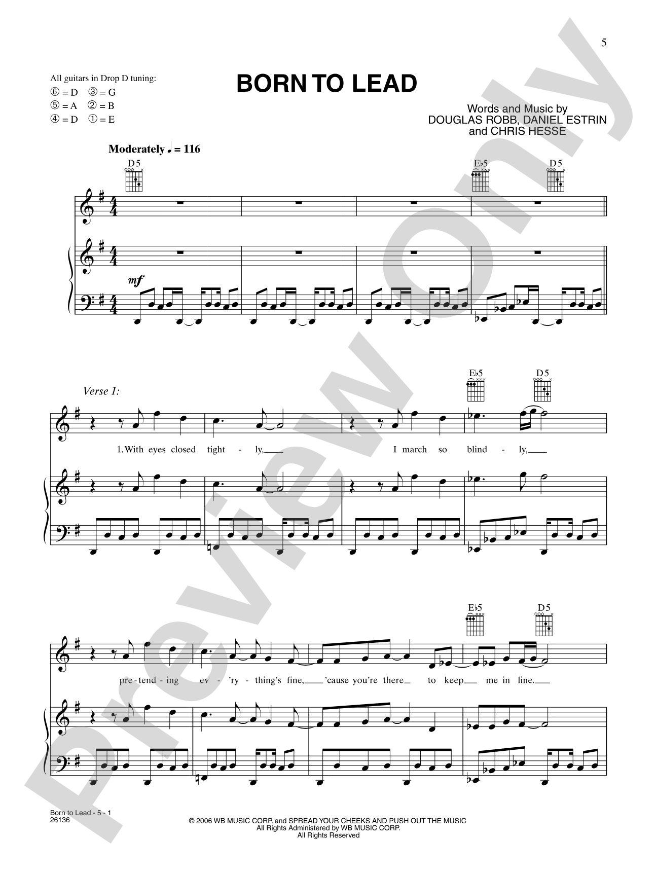 Born To Lead: Piano/Vocal/Chords