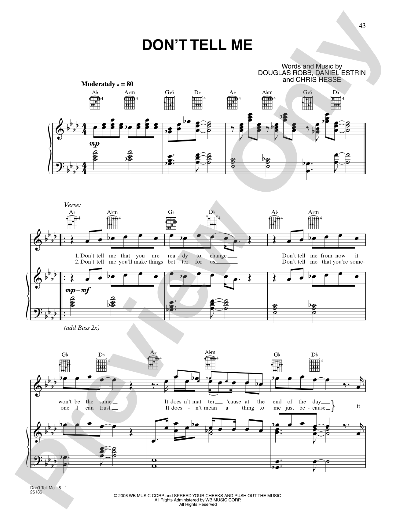Don't Tell Me: Piano/Vocal/Chords