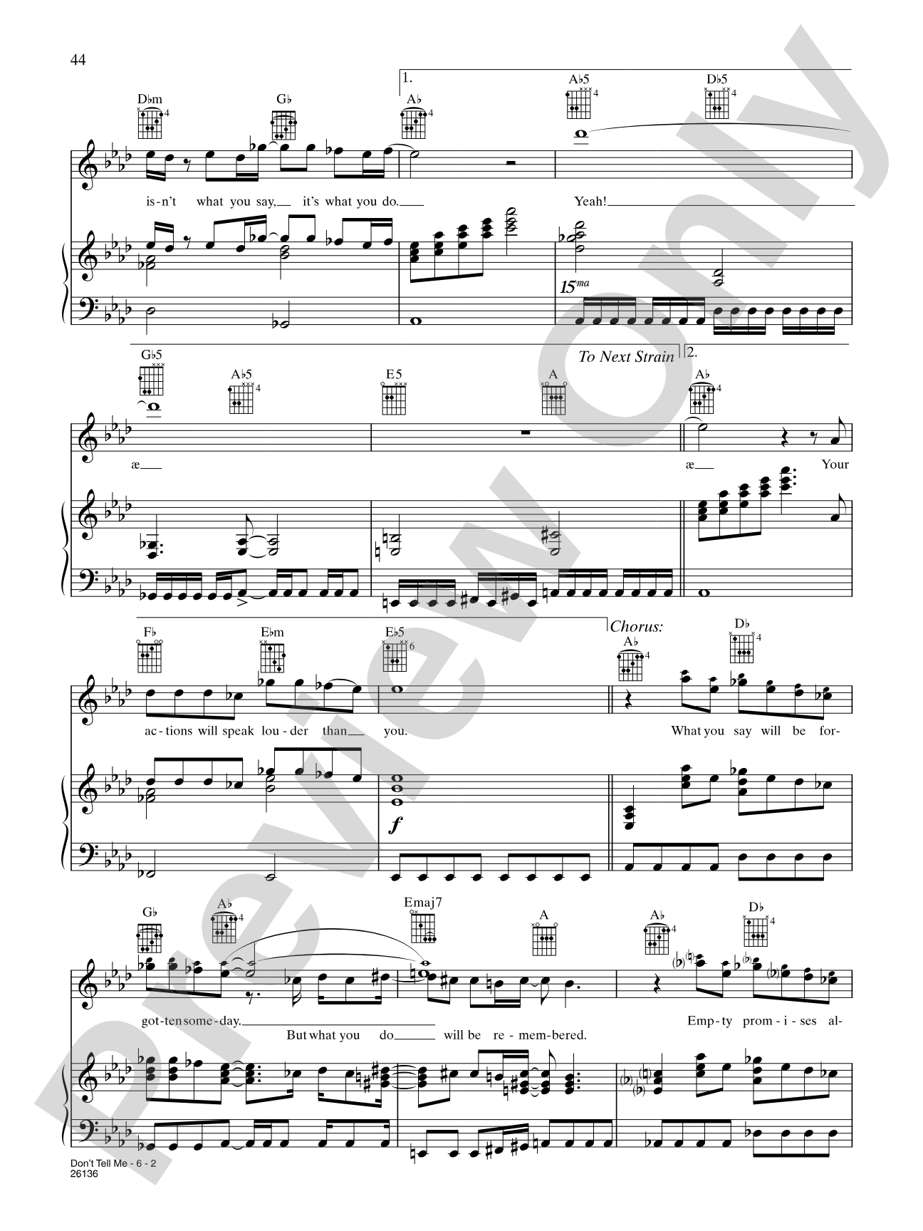 Don't Tell Me: Piano/Vocal/Chords