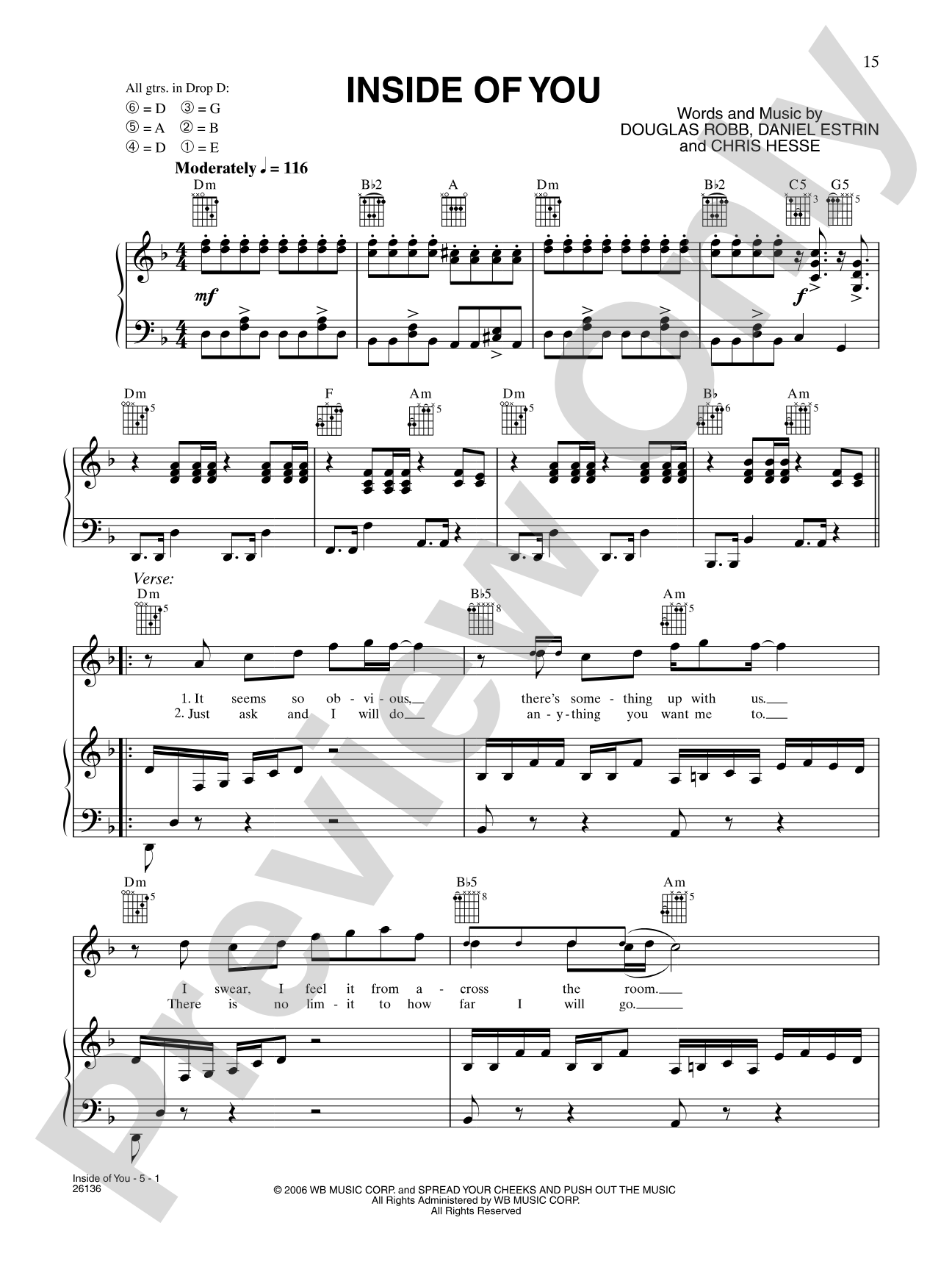 Inside Of You: Piano/Vocal/Chords
