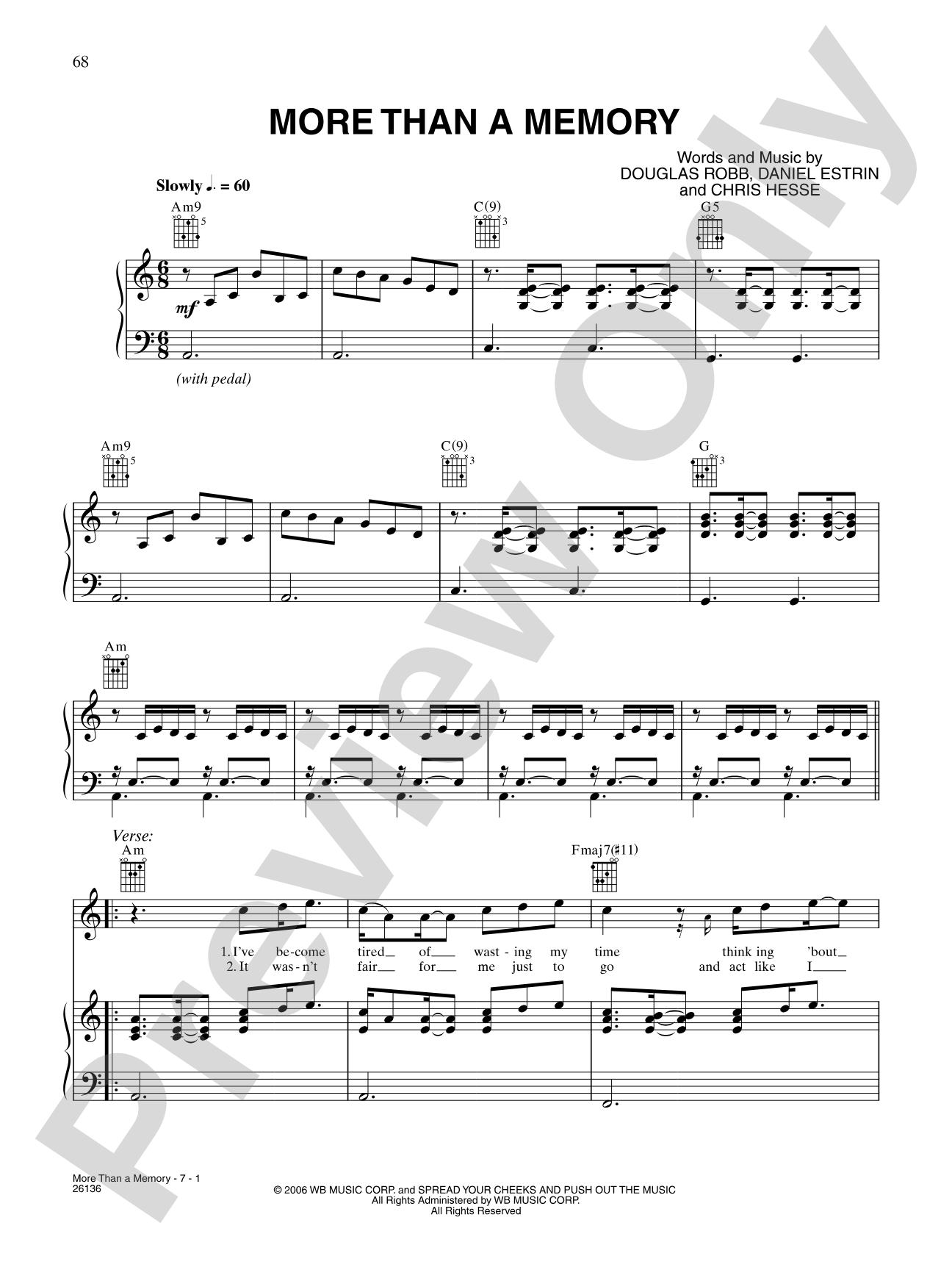 More Than A Memory: Piano/Vocal/Chords