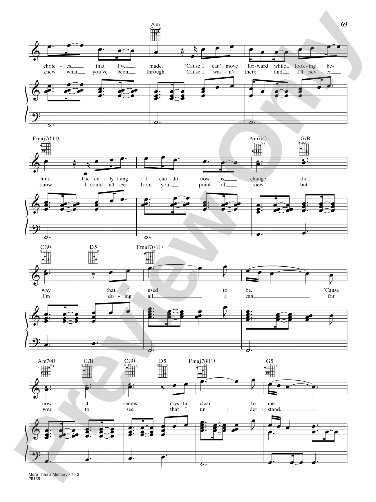 More Than A Memory: Piano/Vocal/Chords