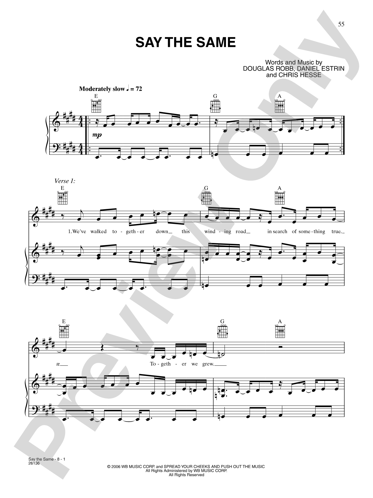 Say The Same: Piano/Vocal/Chords