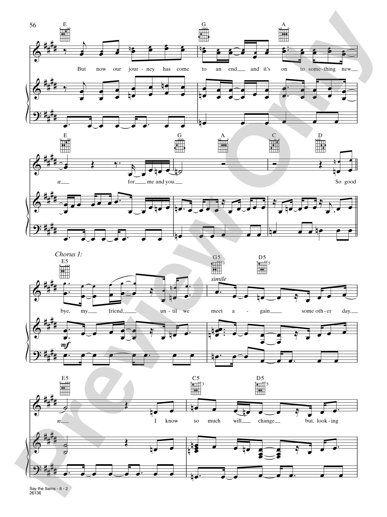 Say The Same: Piano/Vocal/Chords