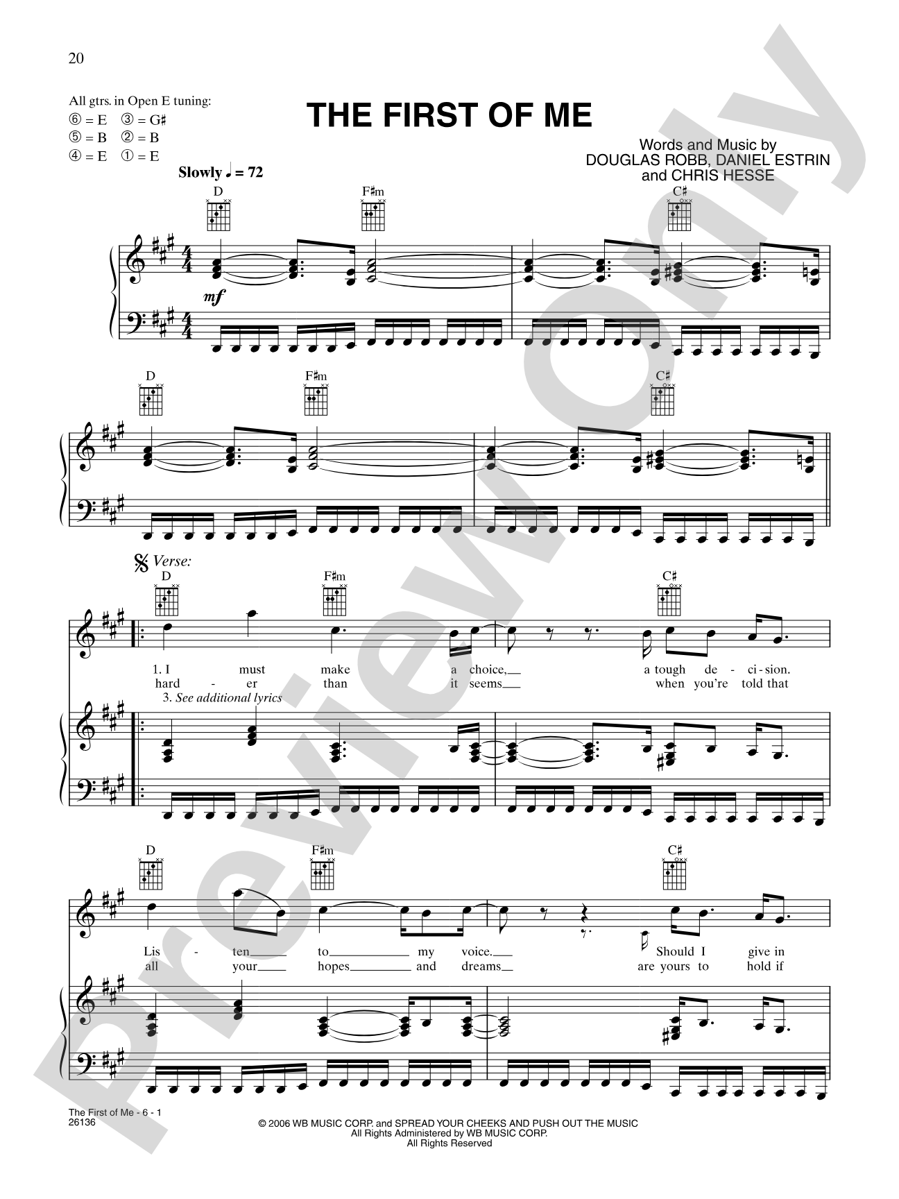 The First Of Me: Piano/Vocal/Chords