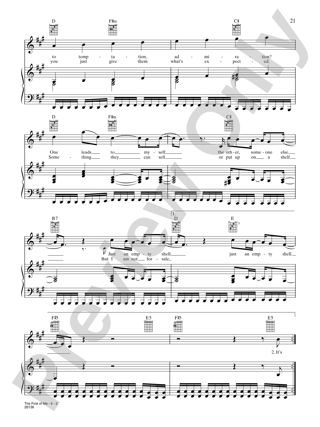 The First Of Me: Piano/Vocal/Chords