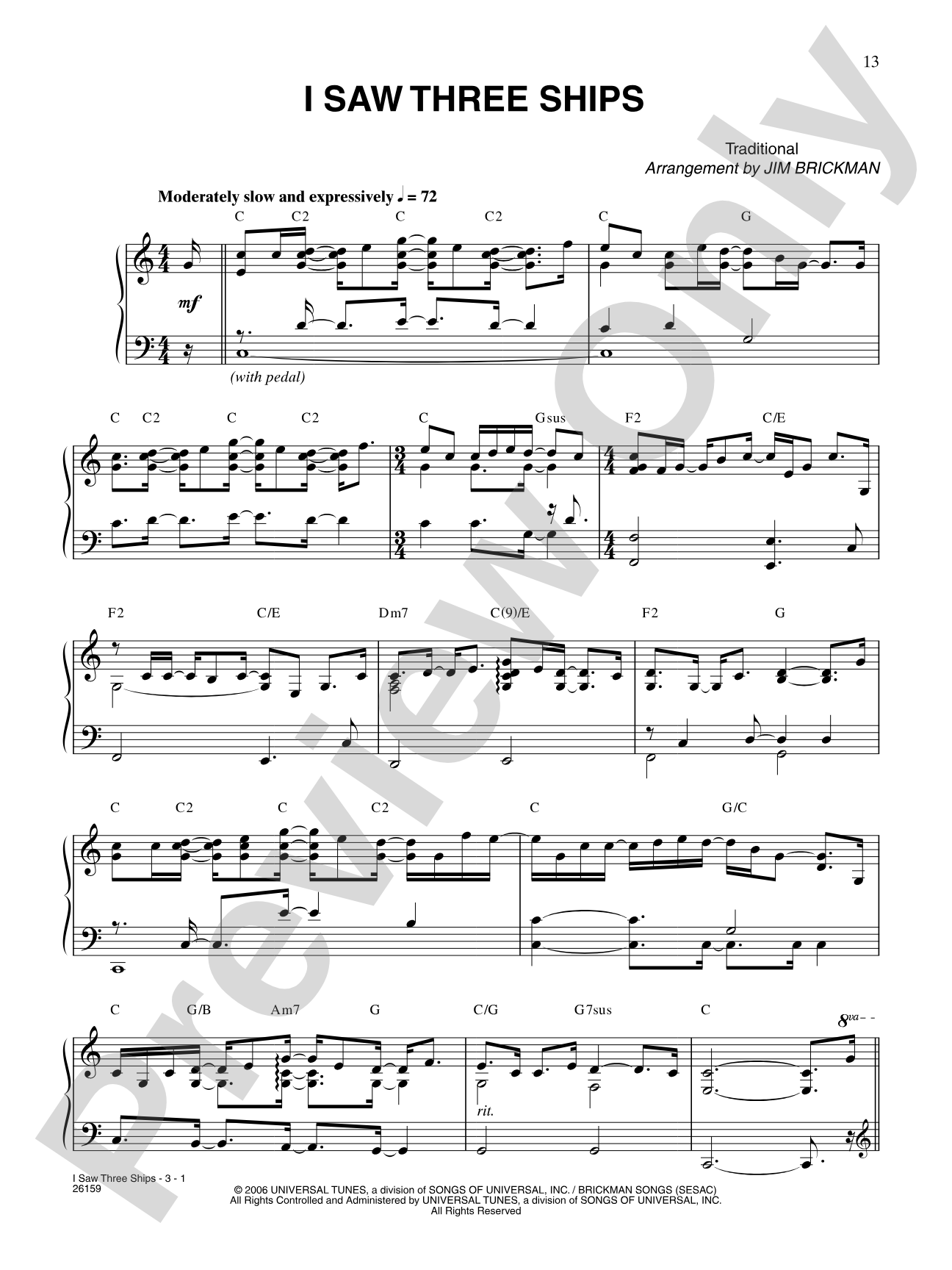 I Saw Three Ships: Piano/Vocal/Chords