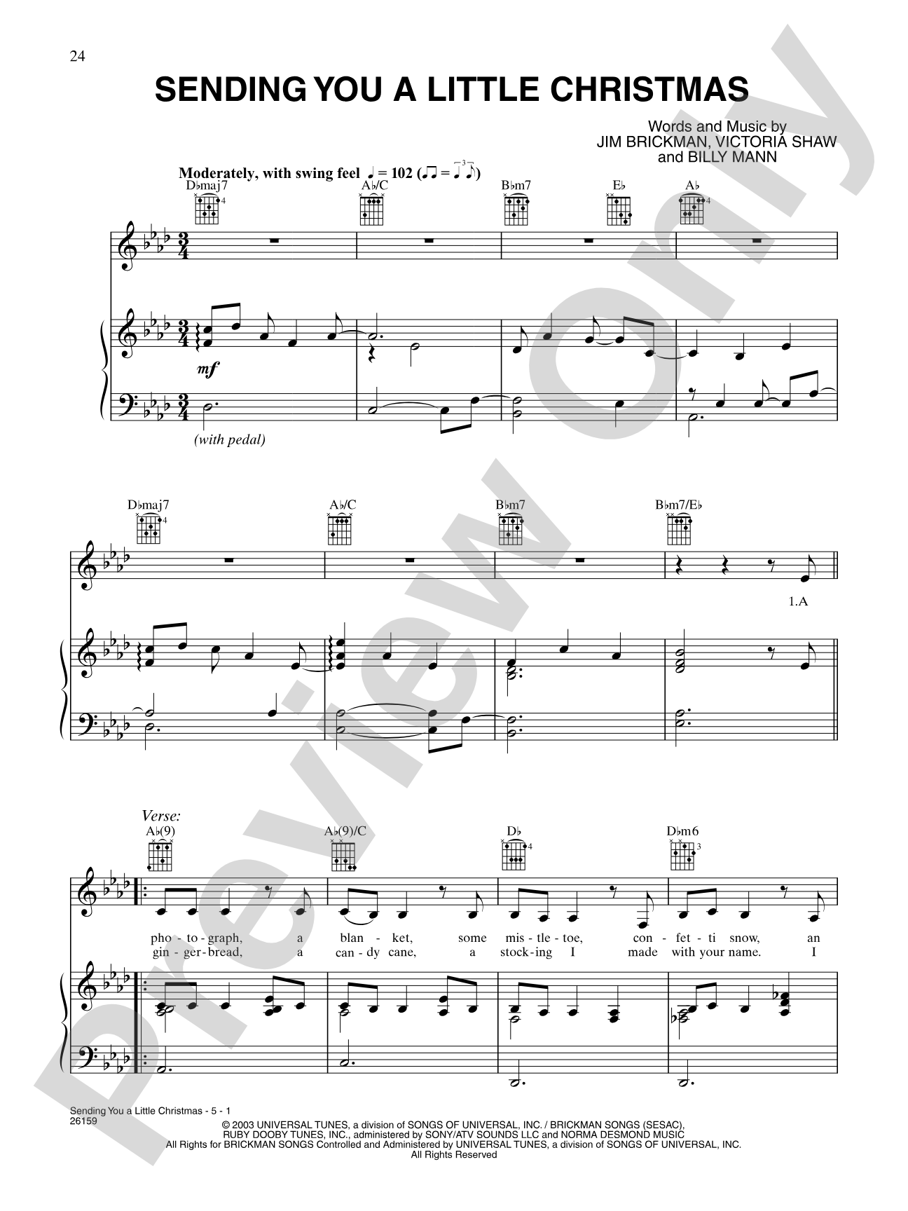 Sending You A Little Christmas: Piano/Vocal/Chords
