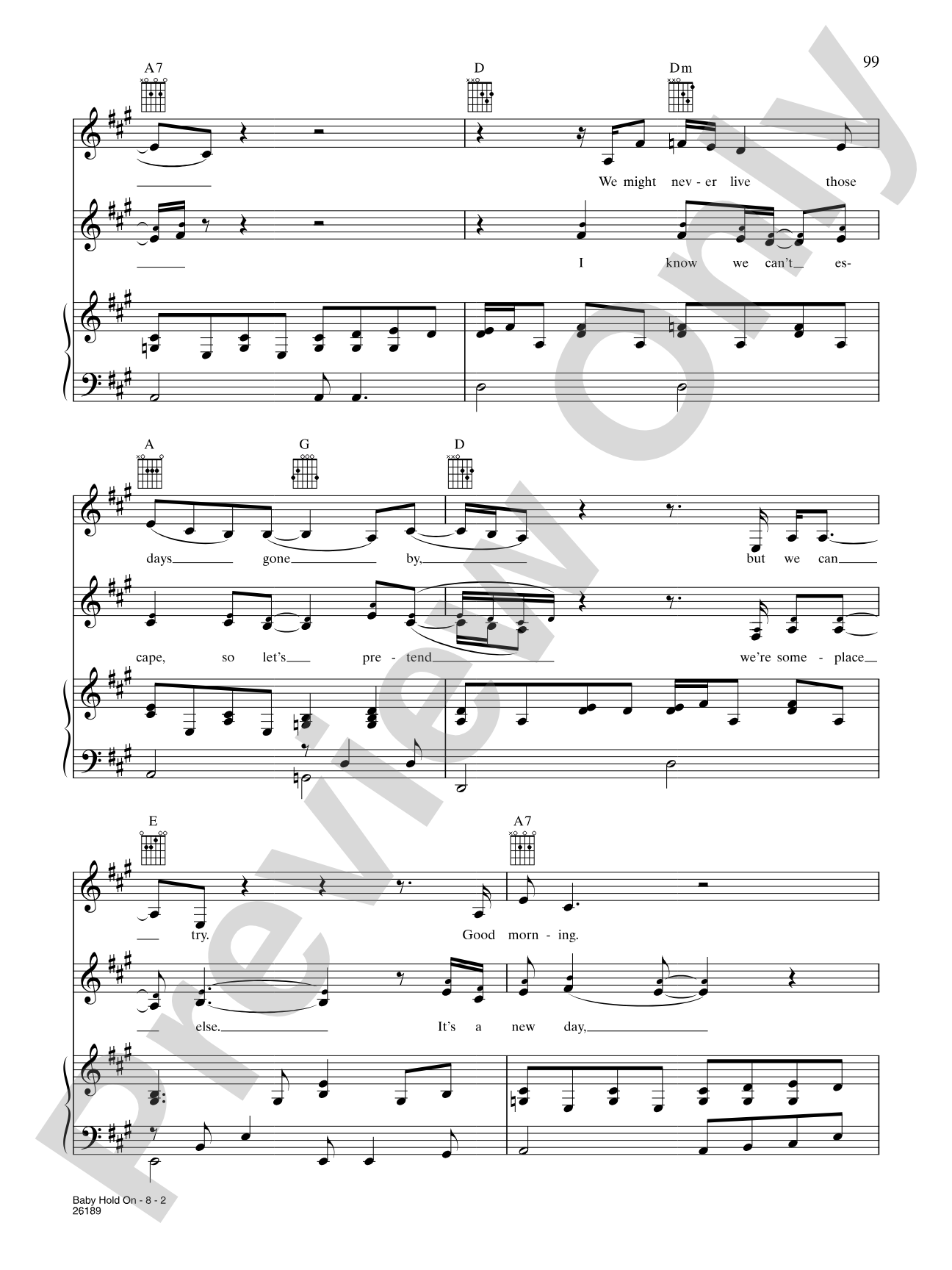 Baby Hold On: Piano/Vocal/Chords