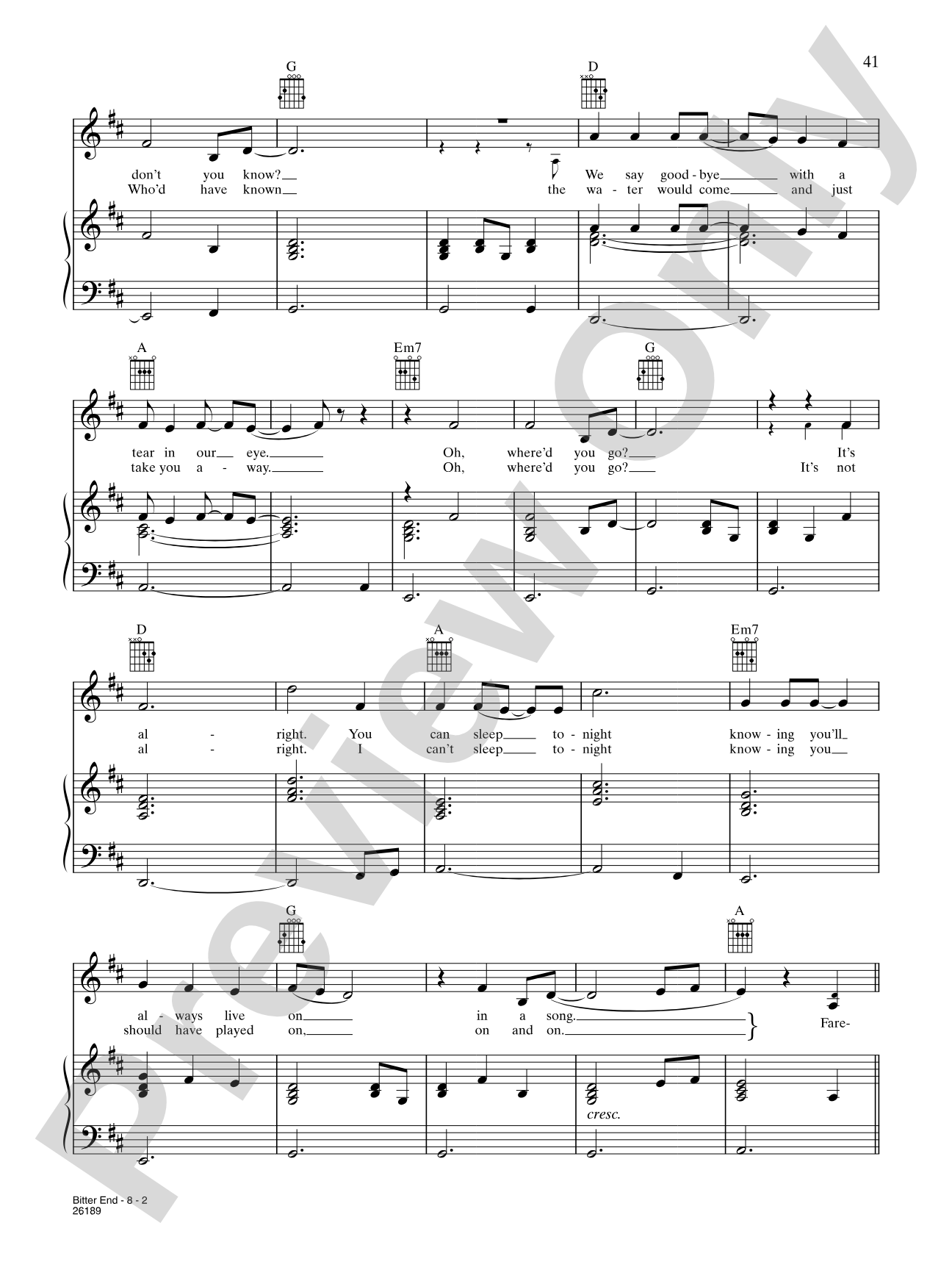 Bitter End: Piano/Vocal/Chords