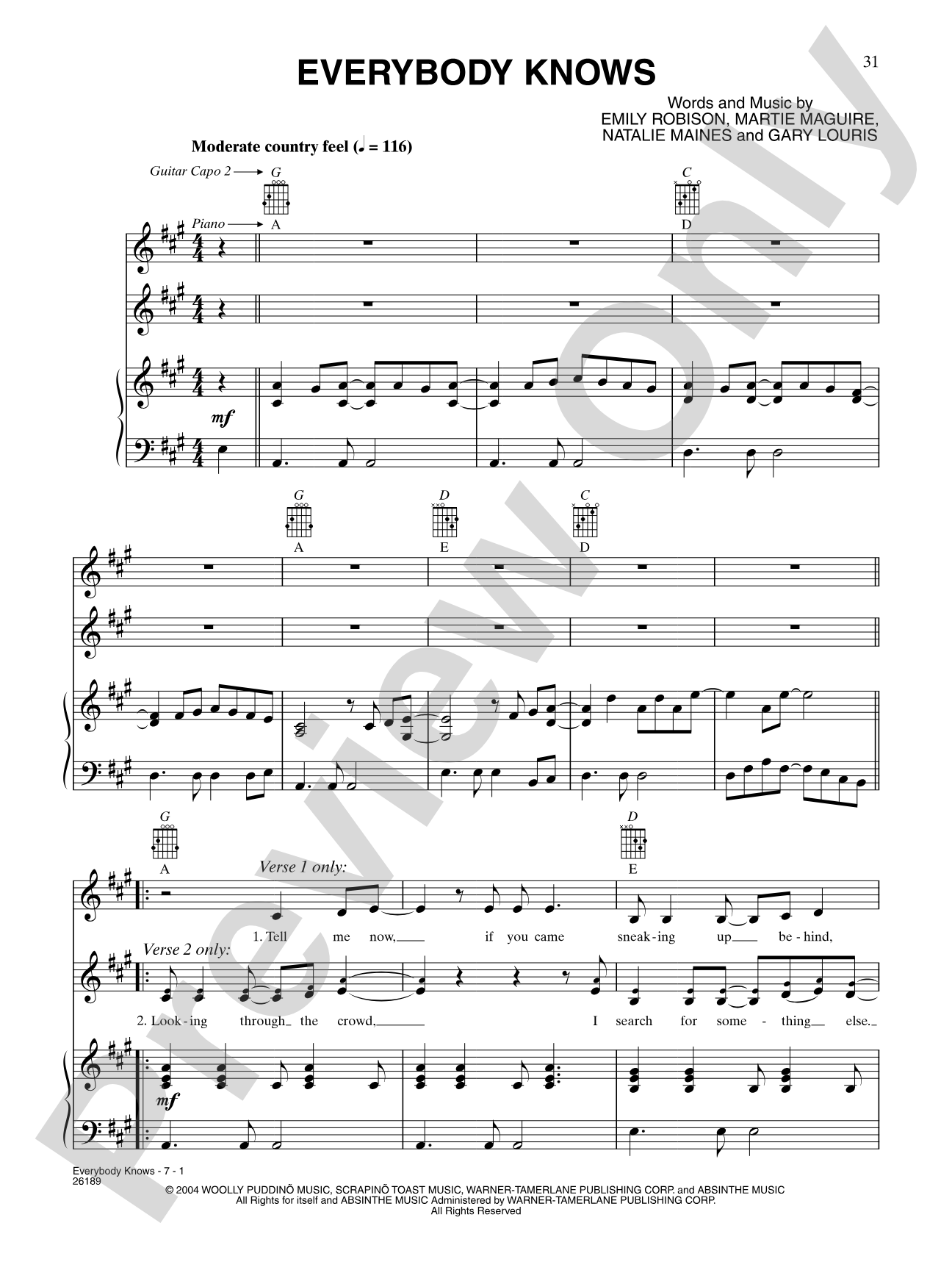 Everybody Knows: Piano/Vocal/Chords