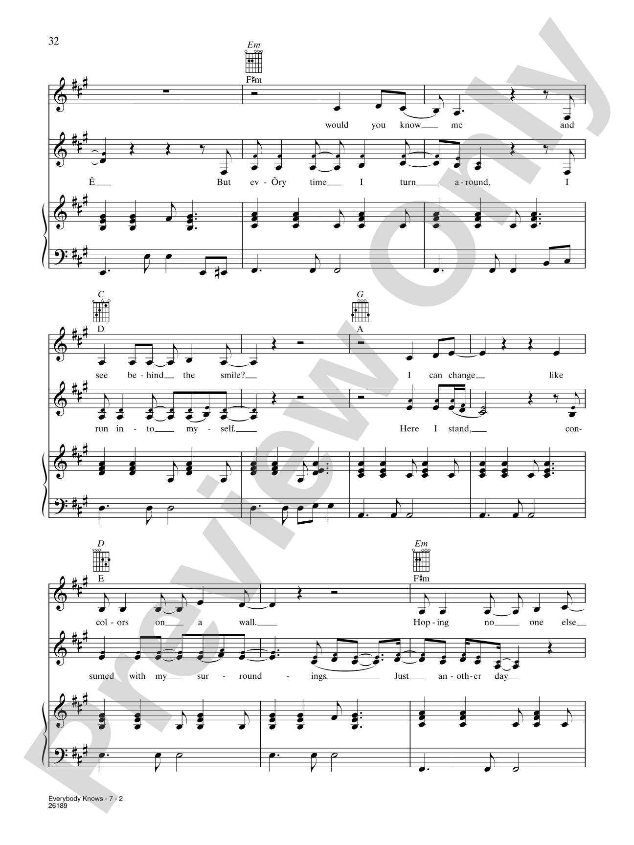 Everybody Knows: Piano/Vocal/Chords