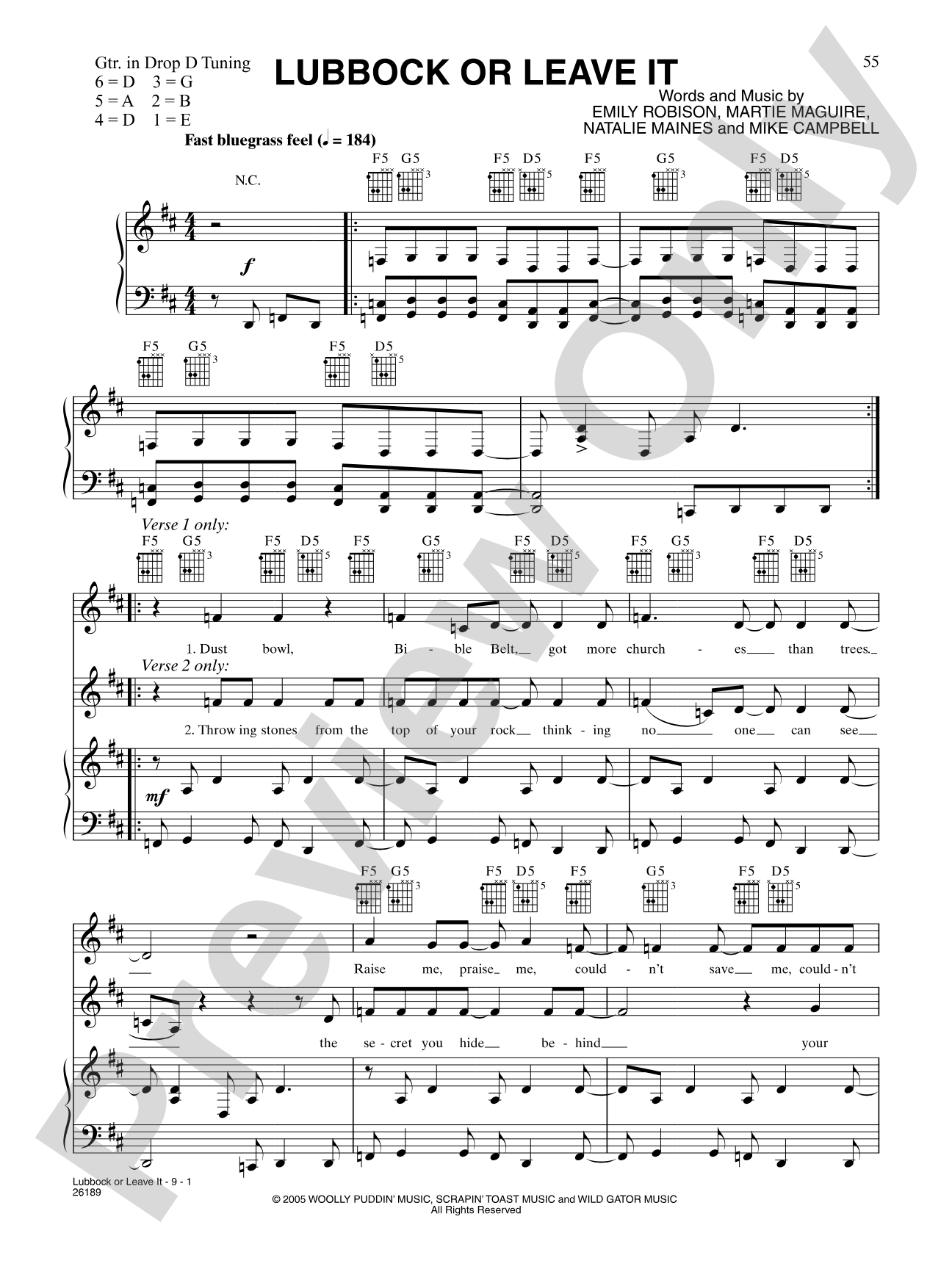 Lubbock Or Leave It: Piano/Vocal/Chords