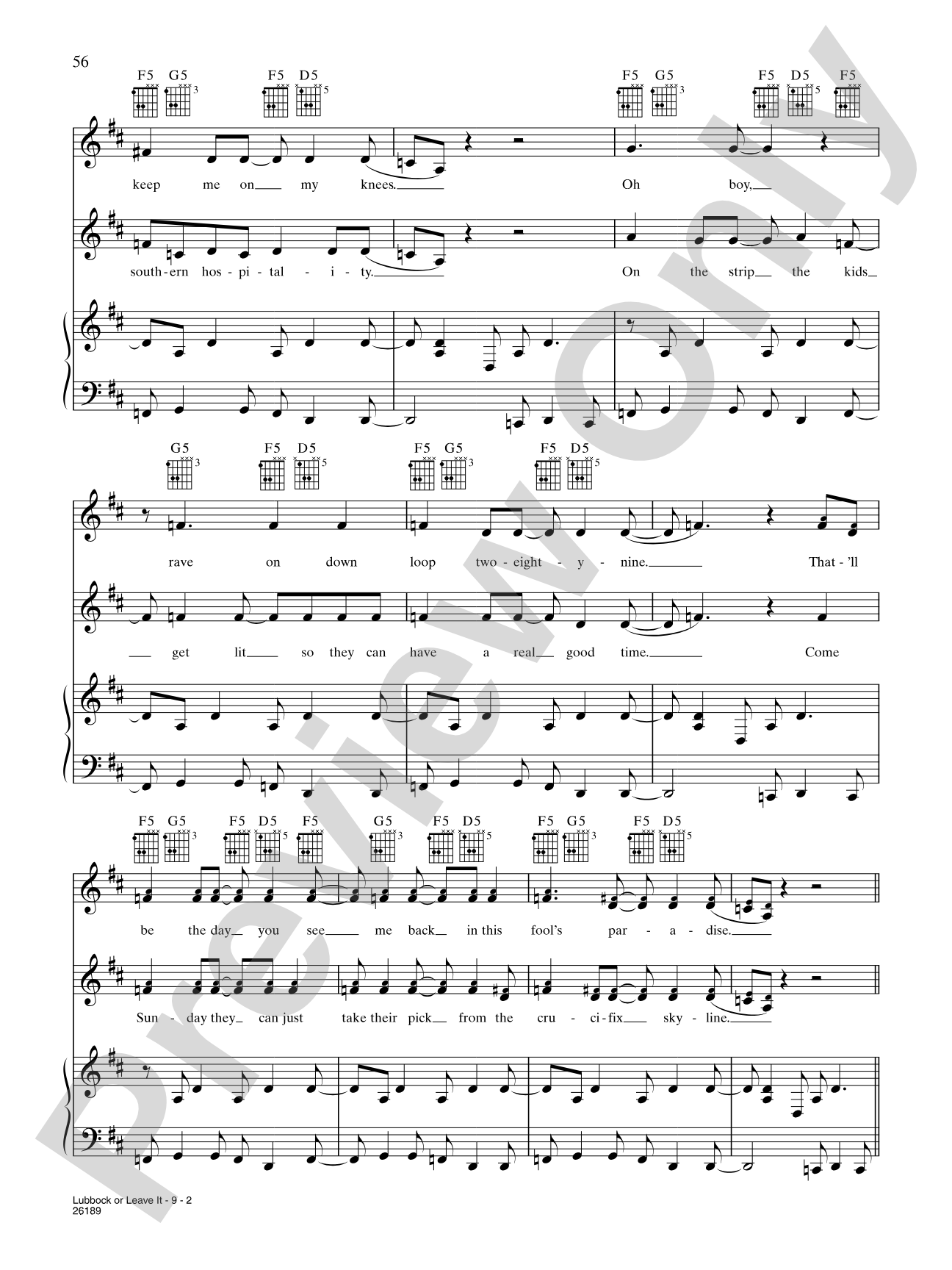 Lubbock Or Leave It: Piano/Vocal/Chords