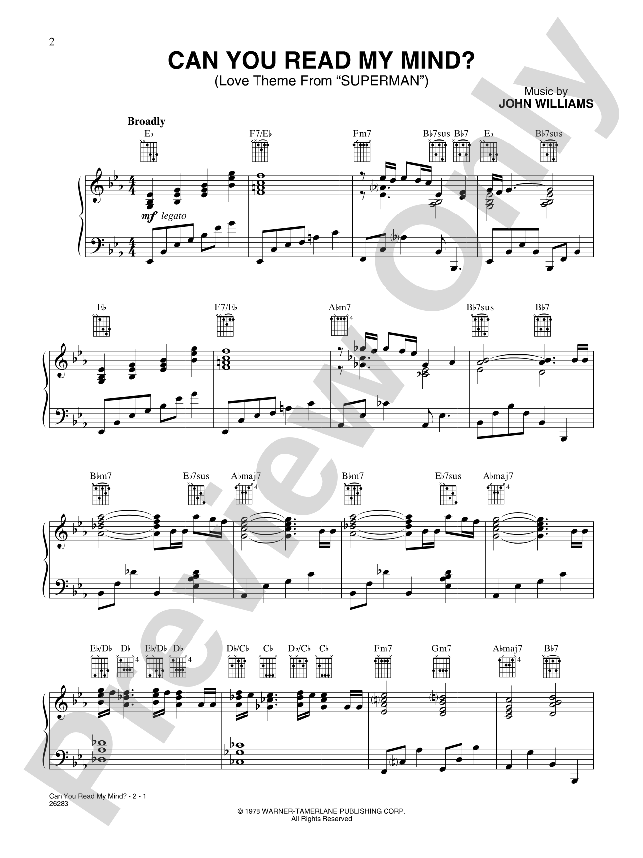 Can You Read My Mind? (Love Theme from "Superman"): Piano/Vocal/Chords