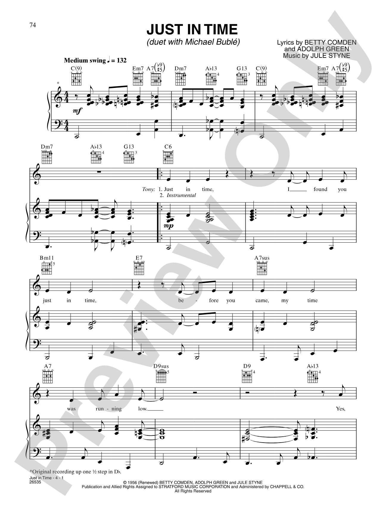 Just In Time: Piano/Vocal/Chords