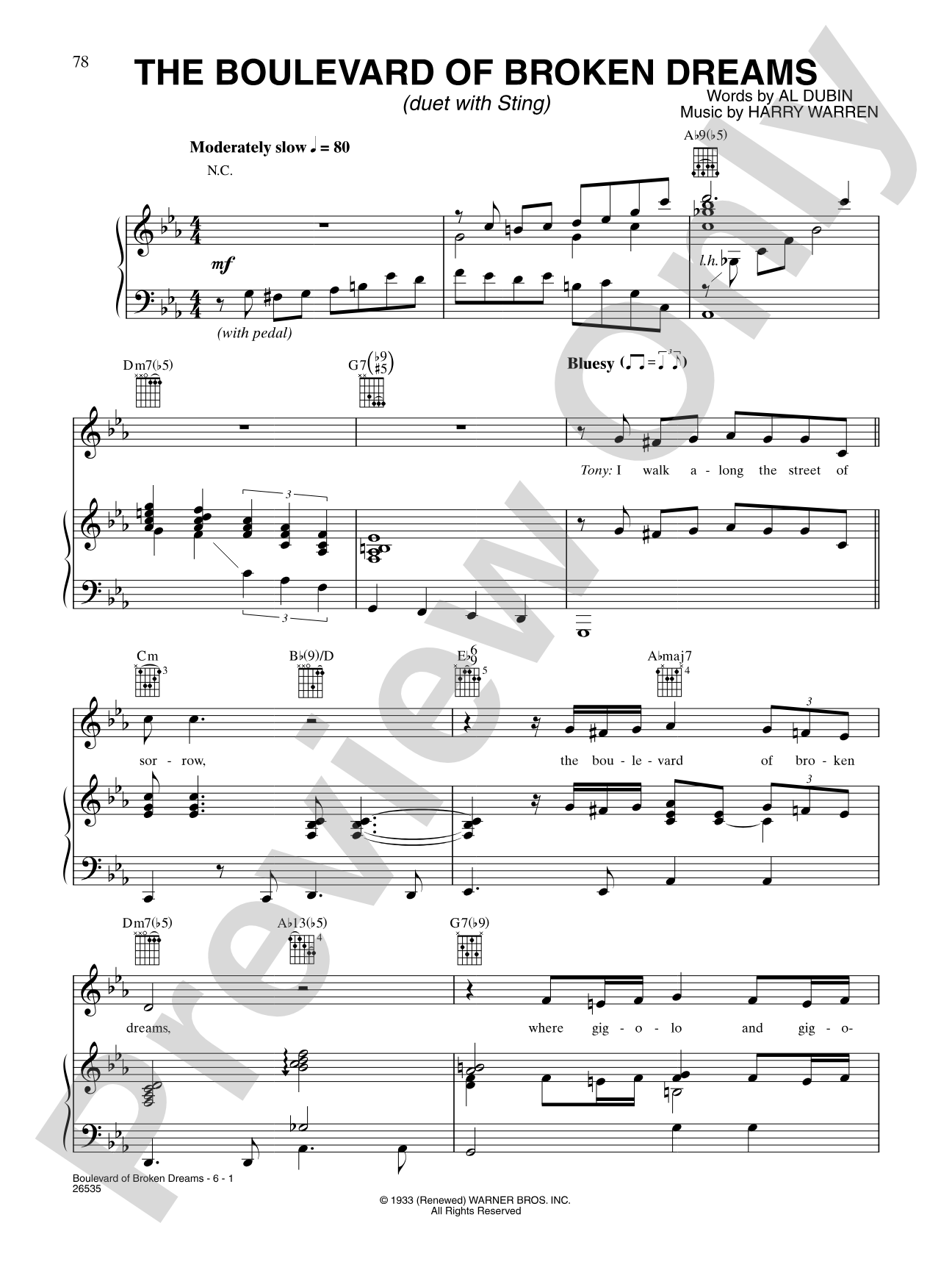 The Boulevard Of Broken Dreams (from "Moulin Rouge"): Piano/Vocal/Chords