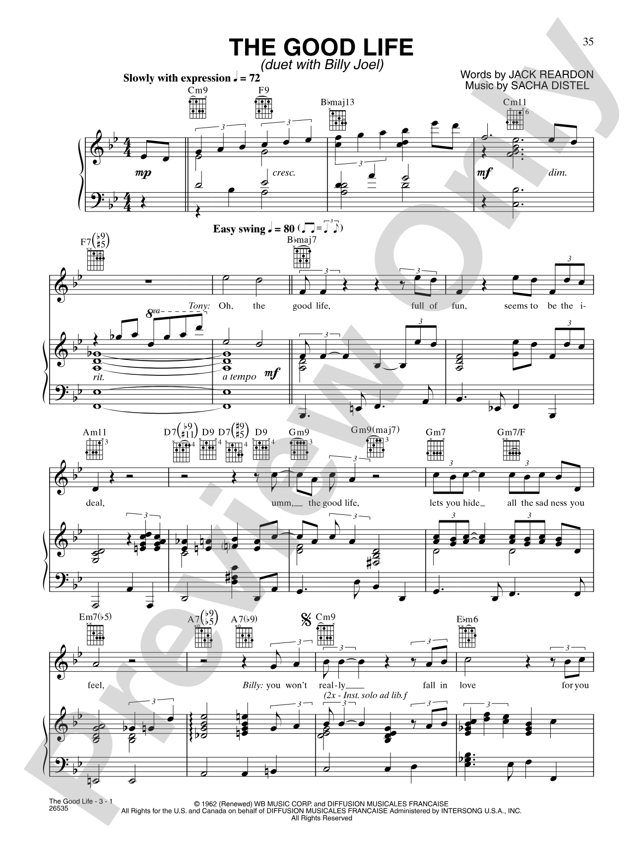 The Good Life: Piano/Vocal/Chords