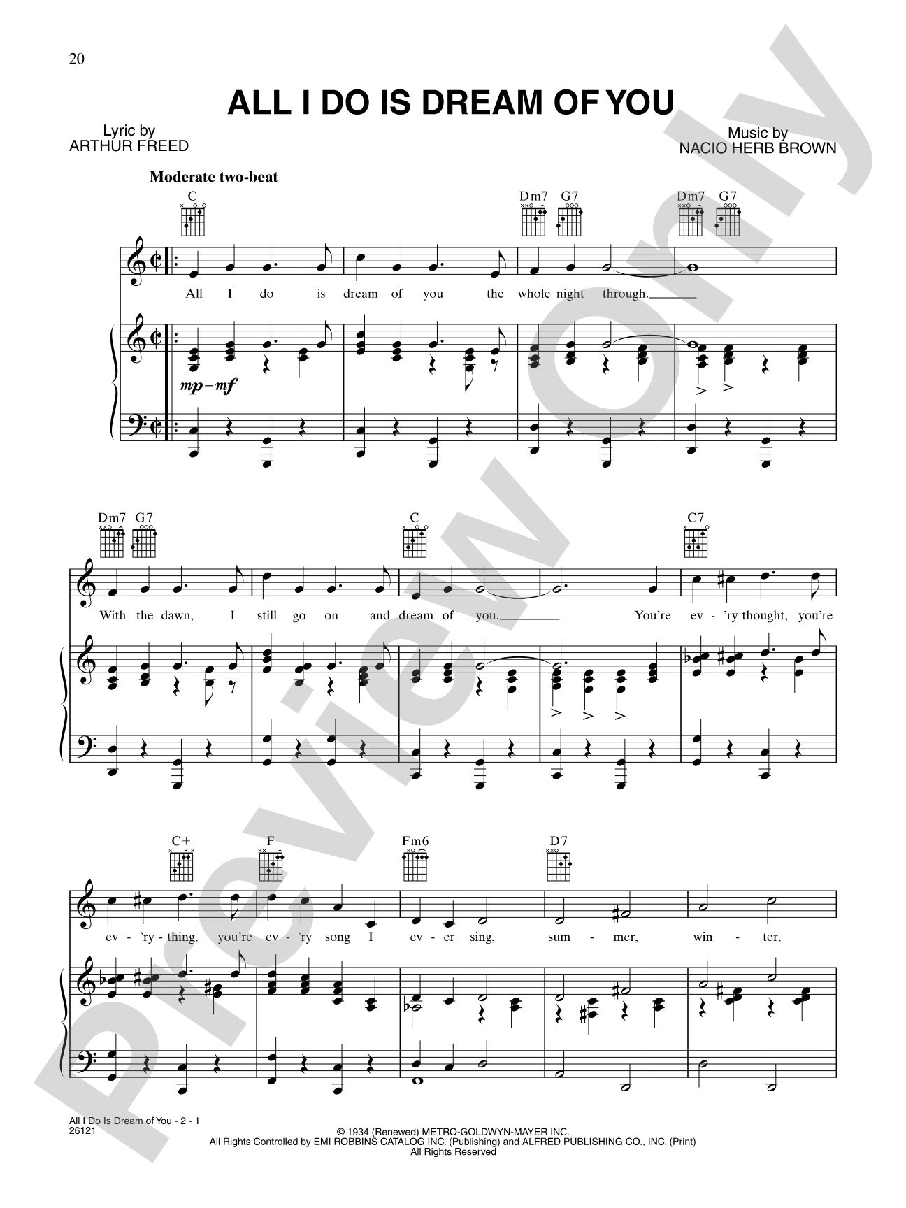 All I Do Is Dream Of You (from "Singin' in the Rain"): Piano/Vocal/Chords
