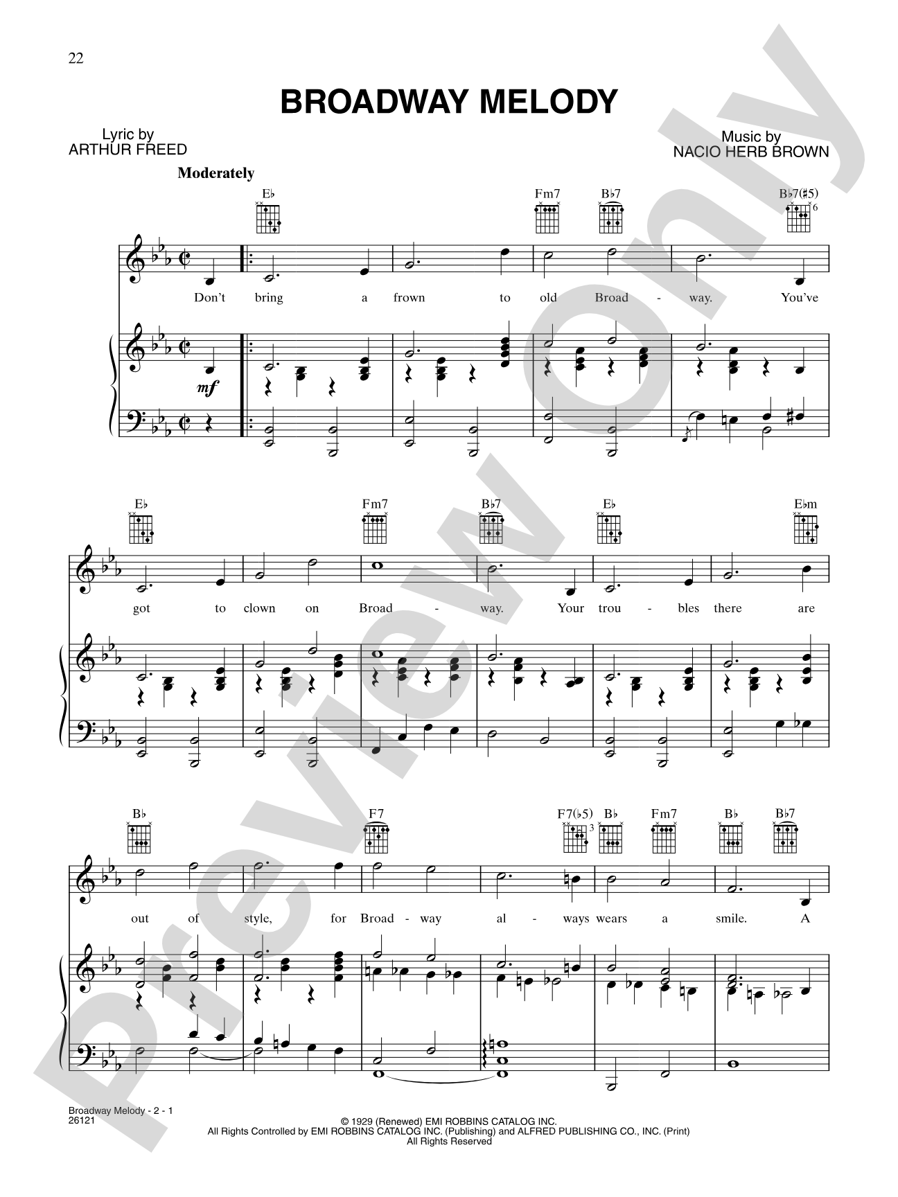 Broadway Melody (from "Singin' in the Rain"): Piano/Vocal/Chords