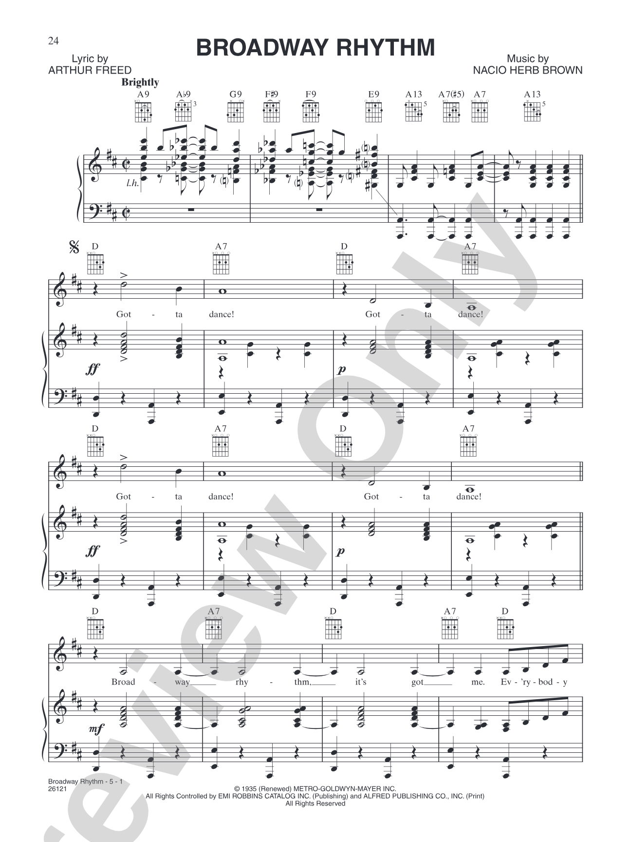 Broadway Rhythm (from "Singin' in the Rain"): Piano/Vocal/Chords