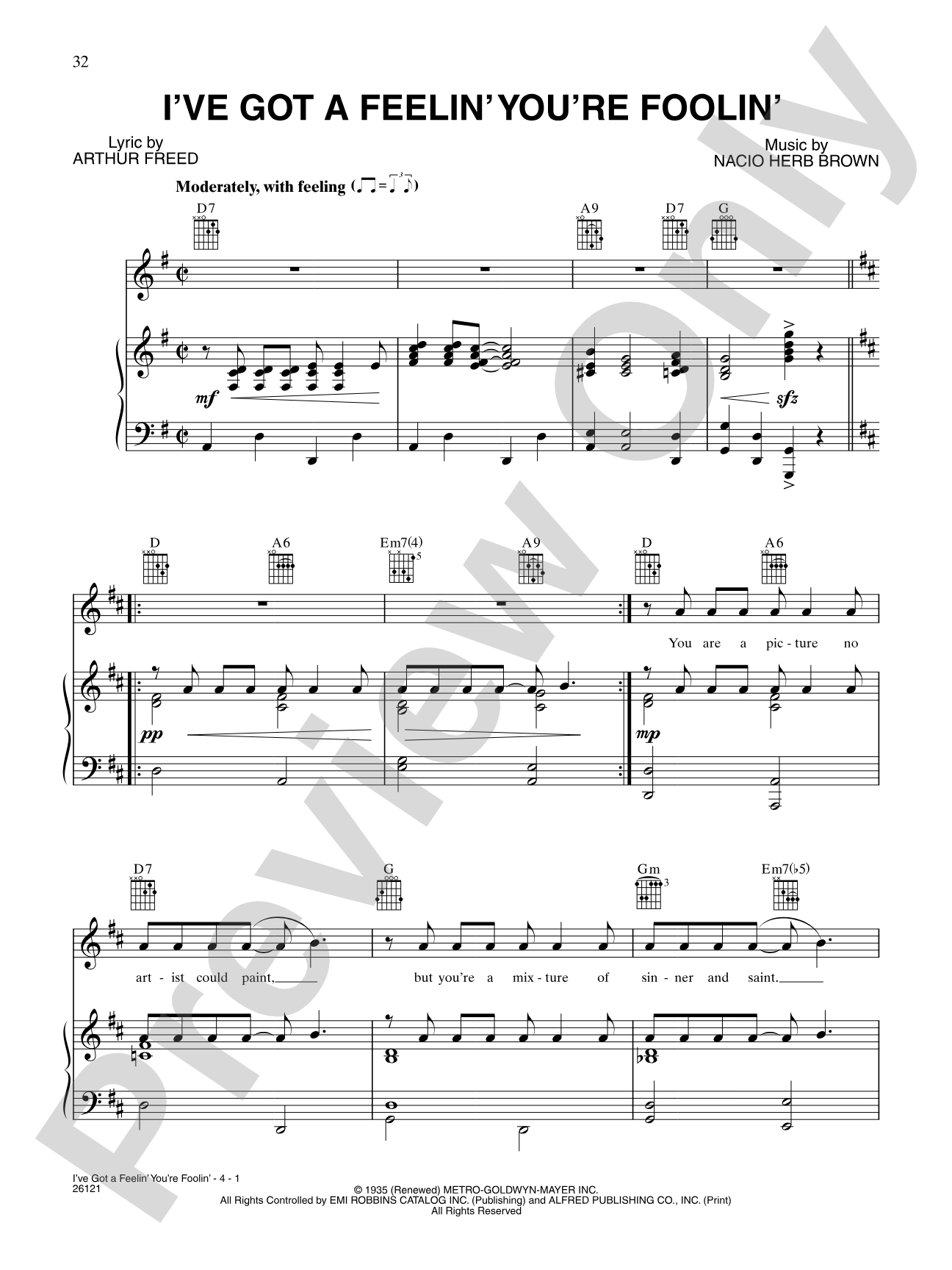 I've Got A Feelin' You're Foolin' (from "Singin' in the Rain"): Piano/Vocal/Chords