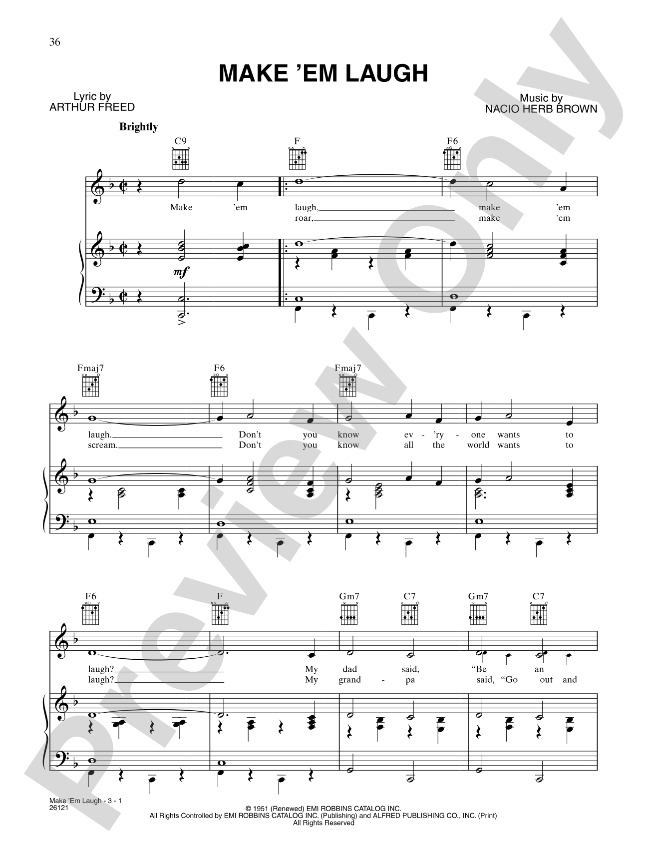 Make 'em Laugh (from "Singin' in the Rain"): Piano/Vocal/Chords