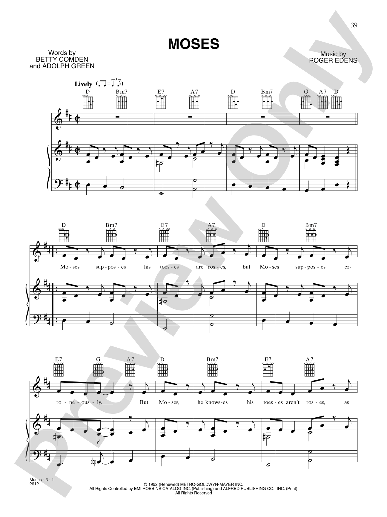 Moses (from "Singin' in the Rain"): Piano/Vocal/Chords