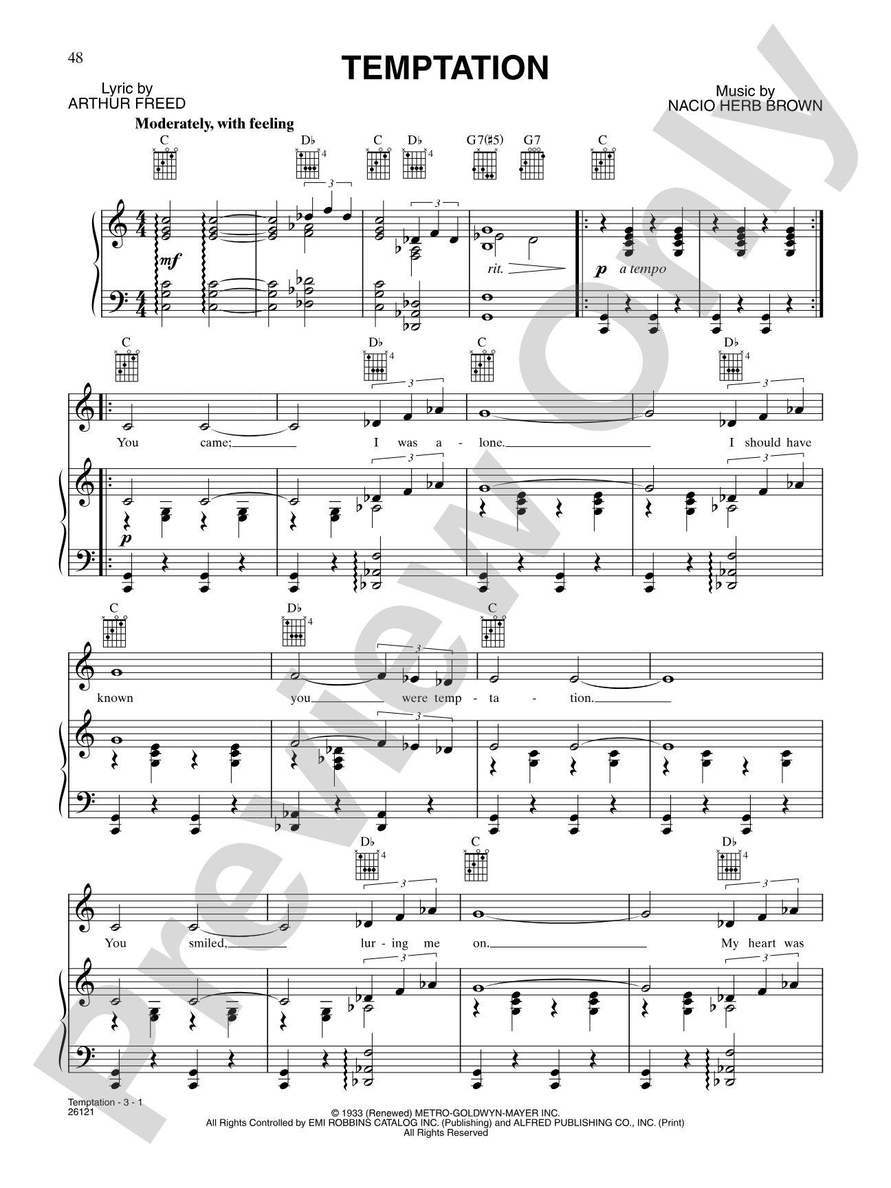 Temptation (from "Singin' in the Rain"): Piano/Vocal/Chords