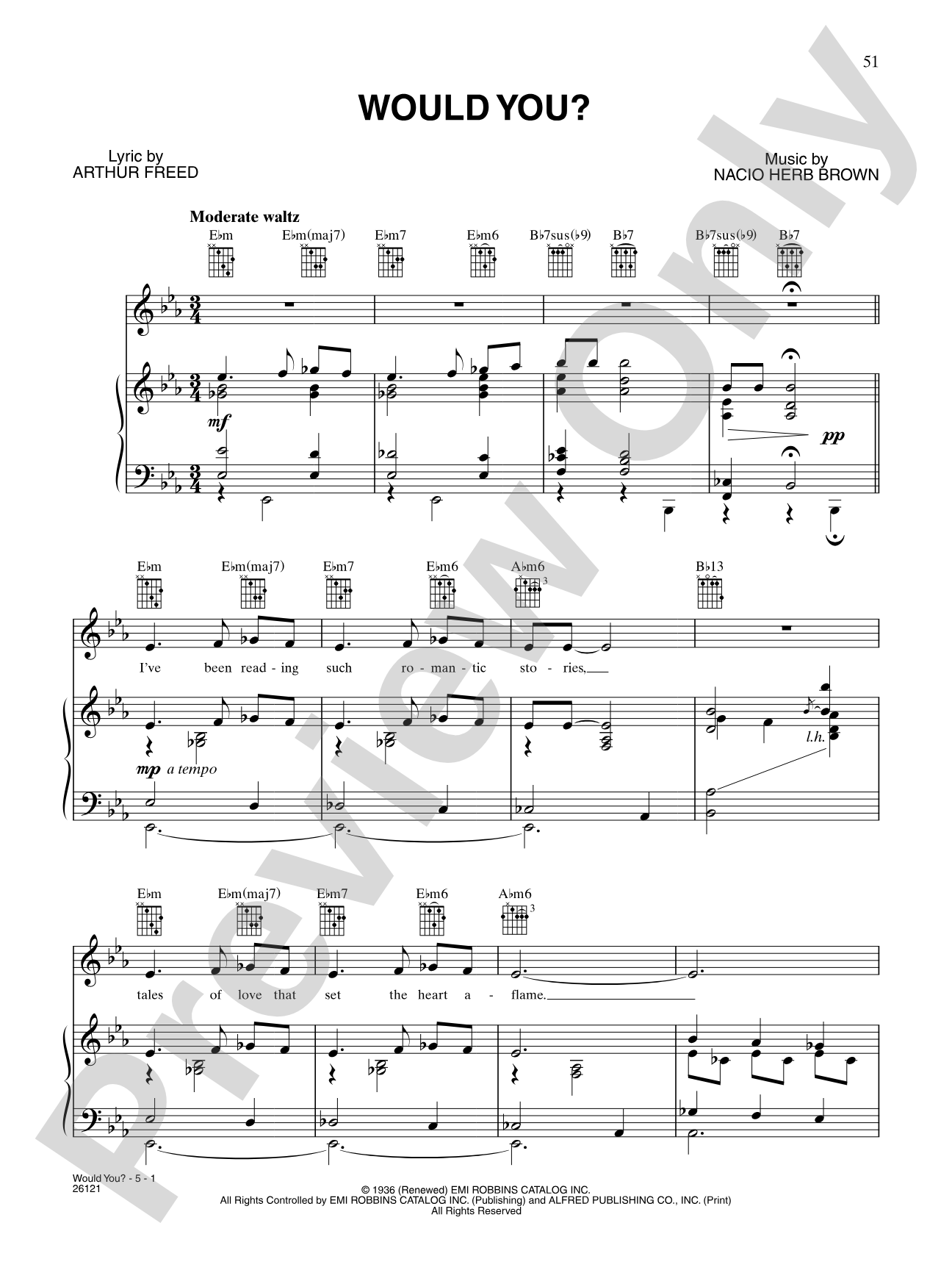 Would You (from "Singin' in the Rain"): Piano/Vocal/Chords