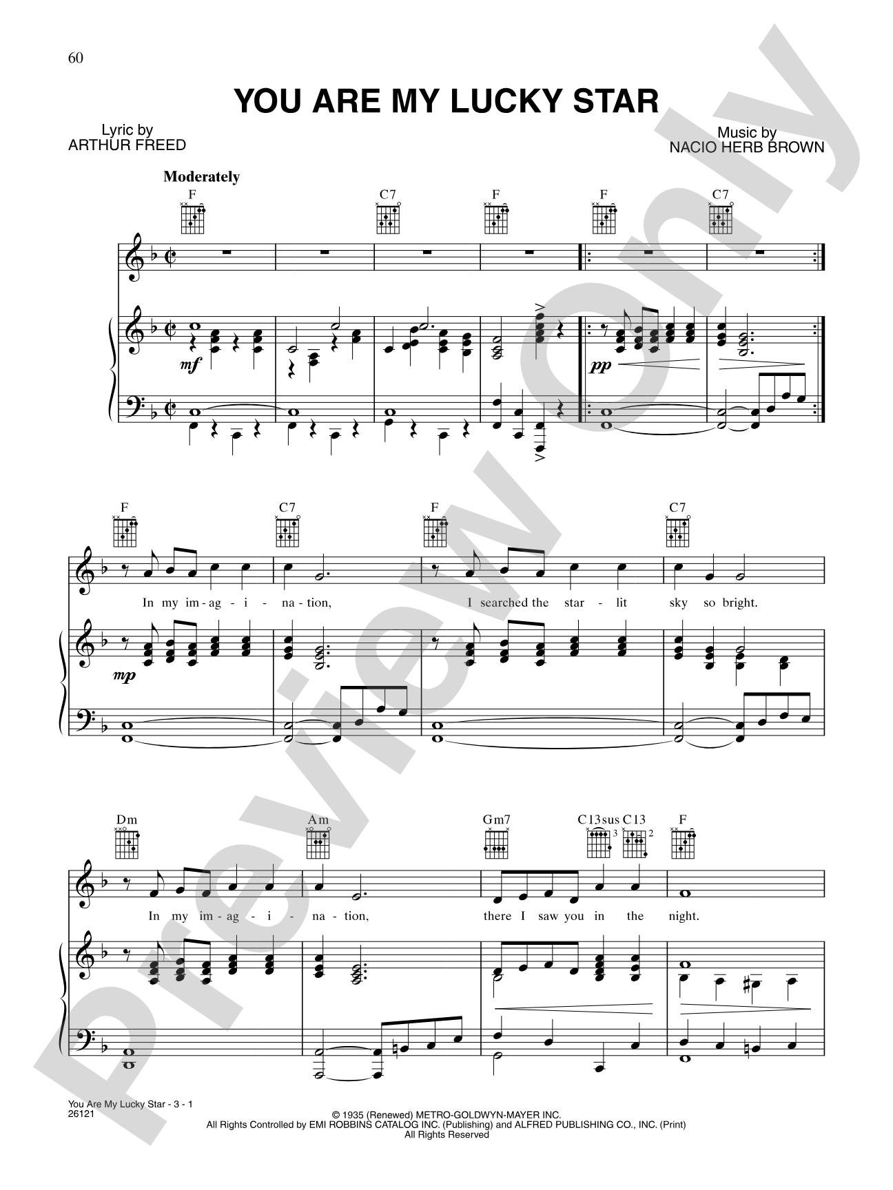 You Are My Lucky Star (from "Singin' in the Rain"): Piano/Vocal/Chords