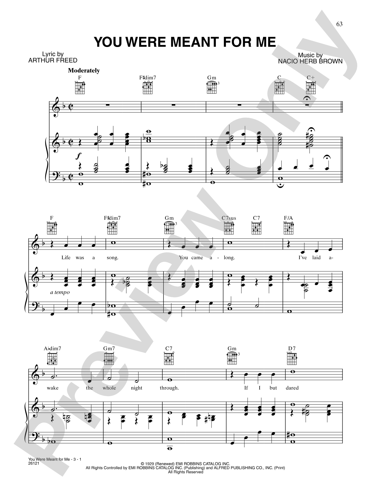 You Were Meant For Me (from "Singin' in the Rain"): Piano/Vocal/Chords