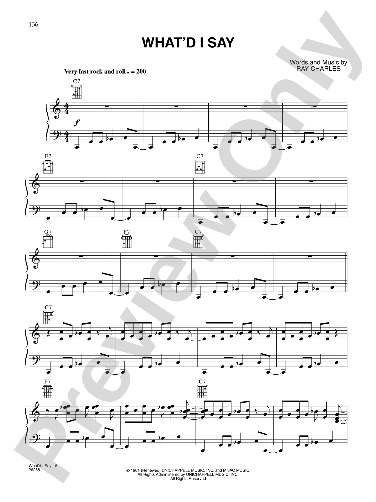 What'd I Say: Piano/Vocal/Chords