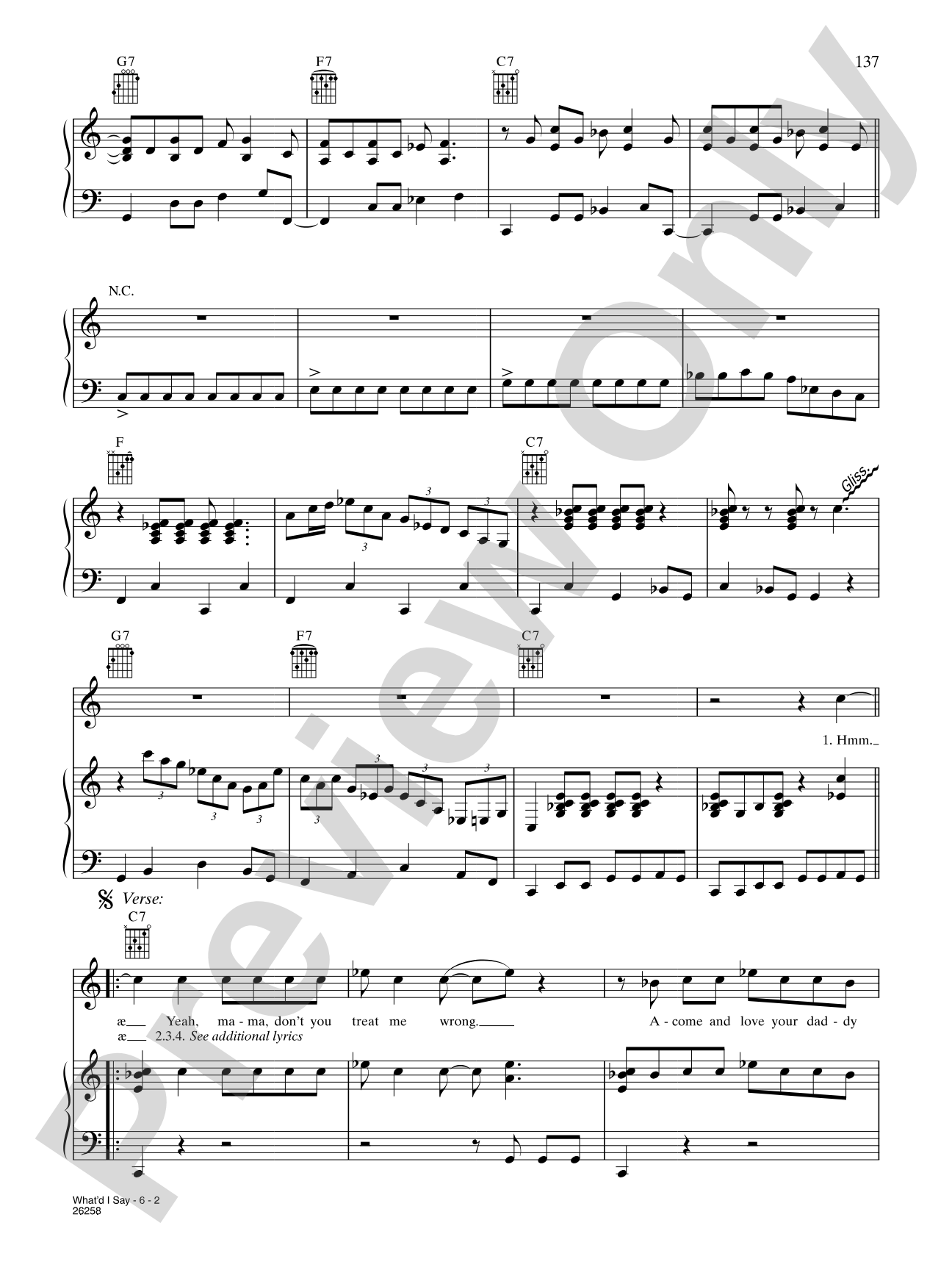 What'd I Say: Piano/Vocal/Chords